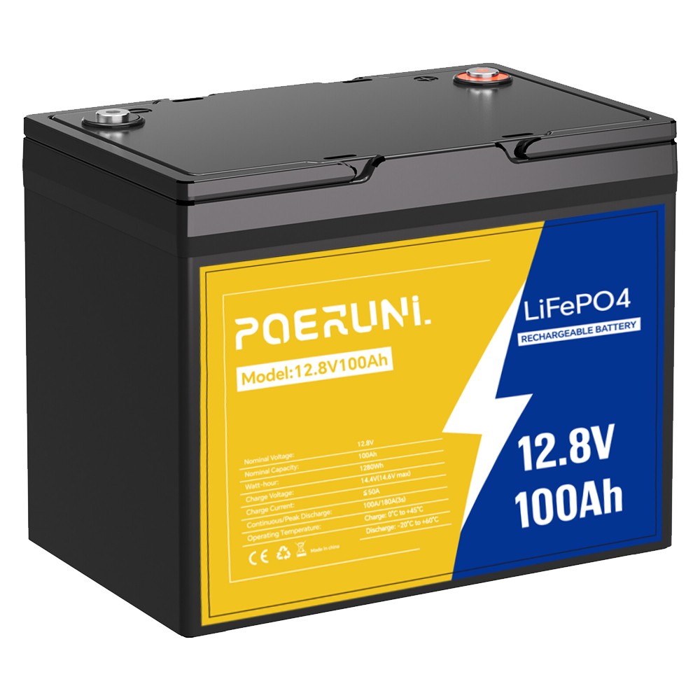 12V 100Ah LiFePO4 Lithium Battery Built-in BMS Cycle Deep for Solar RV Off-grid