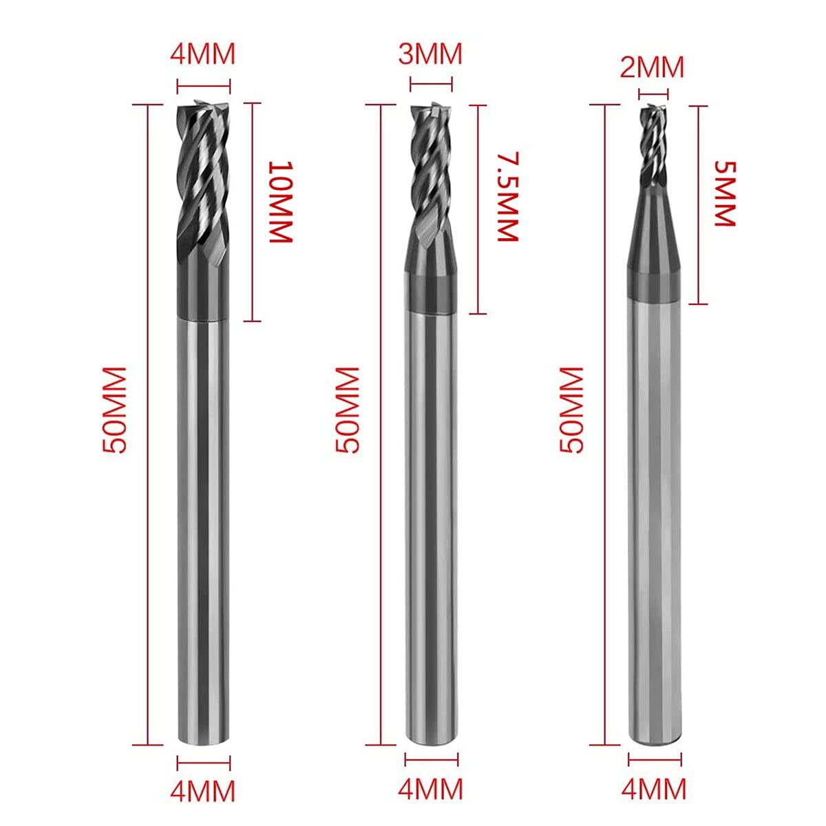 8pcs 2-12mm CNC Square Nose End Mills,Carbide Tungsten Steel 4 Fultes Milling