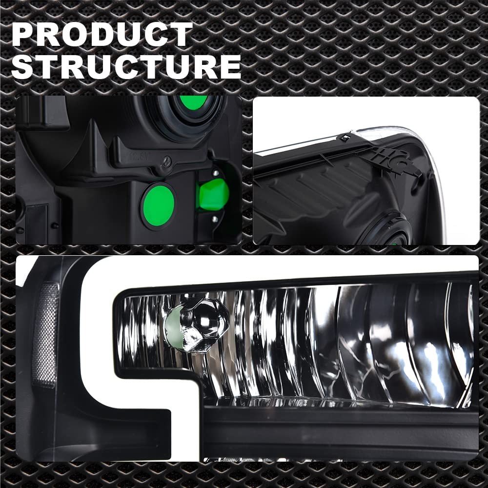 LED DRL Bar Headlights 2005-2007 Ford F250 F350 F450 F550 SuperDuty Black Clear
