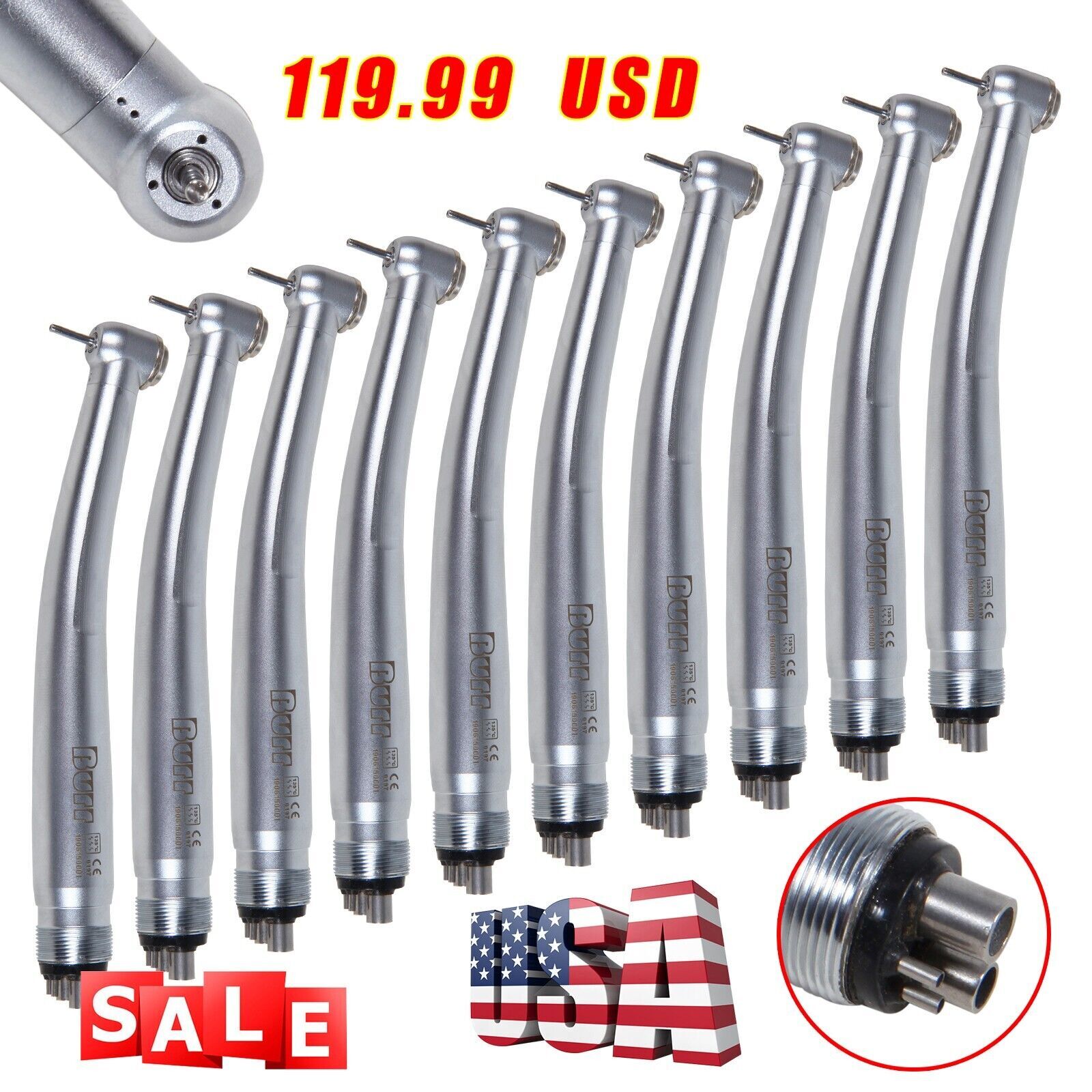 10 Packs Dental High Speed Handpiece Turbine Push Fit NSK PANA MAX 4 HOLES U3BM