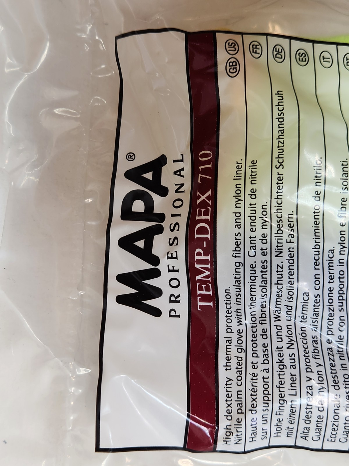 MAPA Temp-Dex 710 Nitrile Palm Coated Thermal Gloves w/ Dots Light Weight Size 9