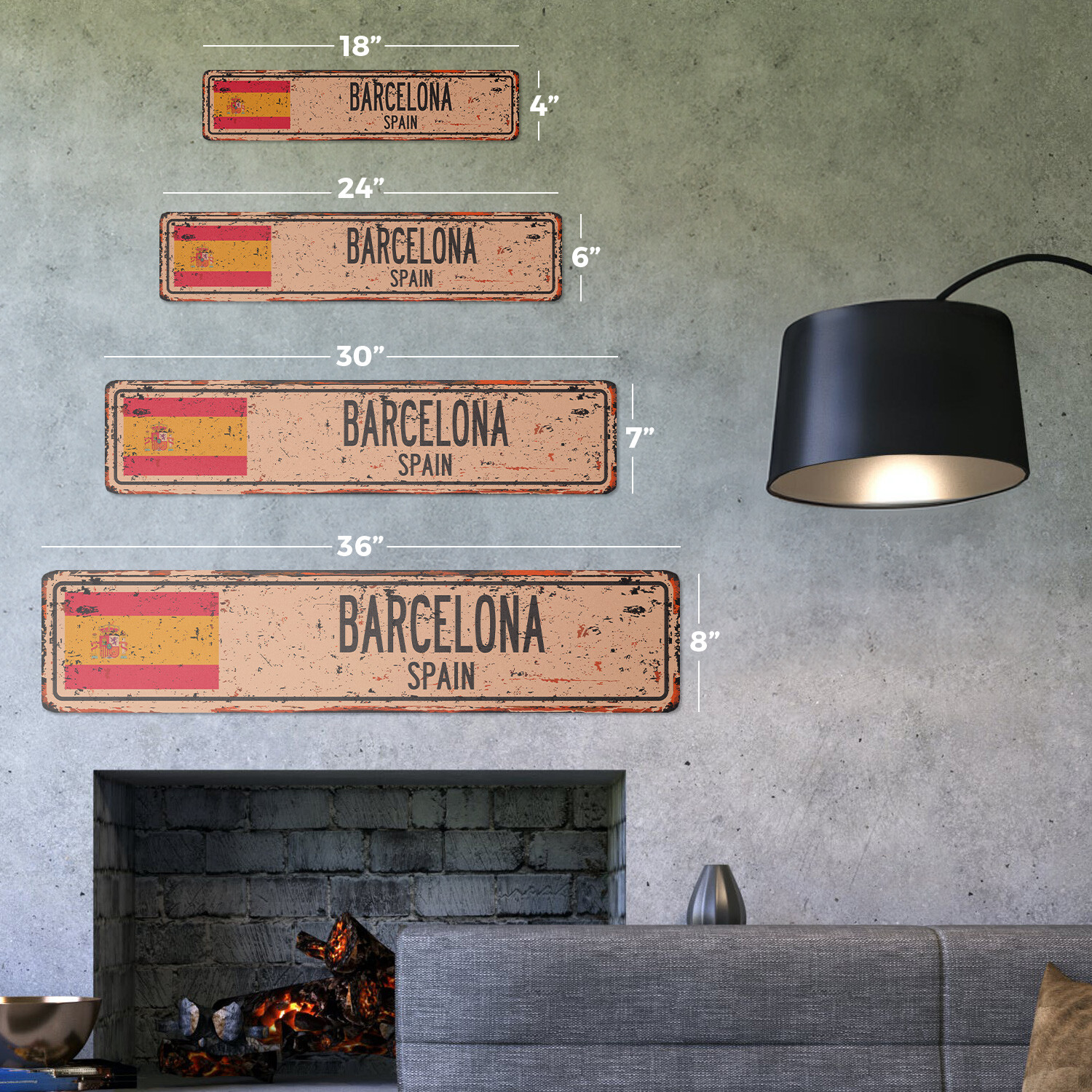 BARCELONA SPAIN Vintage Street Sign Spaniard flag city country road wall rustic