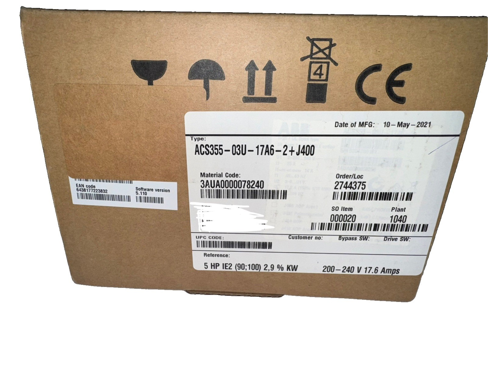 ABB ACS355-03U-17A6-2 200-240 V AC 4 kW 5 HP 17.6 A Variable Frequency Drive