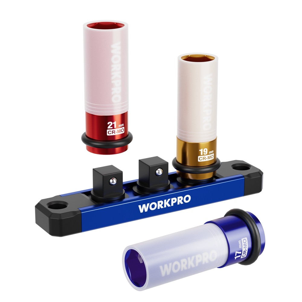 WORKPRO 3PC 1/2″ Drive Lug Nut Impact Socket Set Deep Thin Wall Socket 17-19-2mm