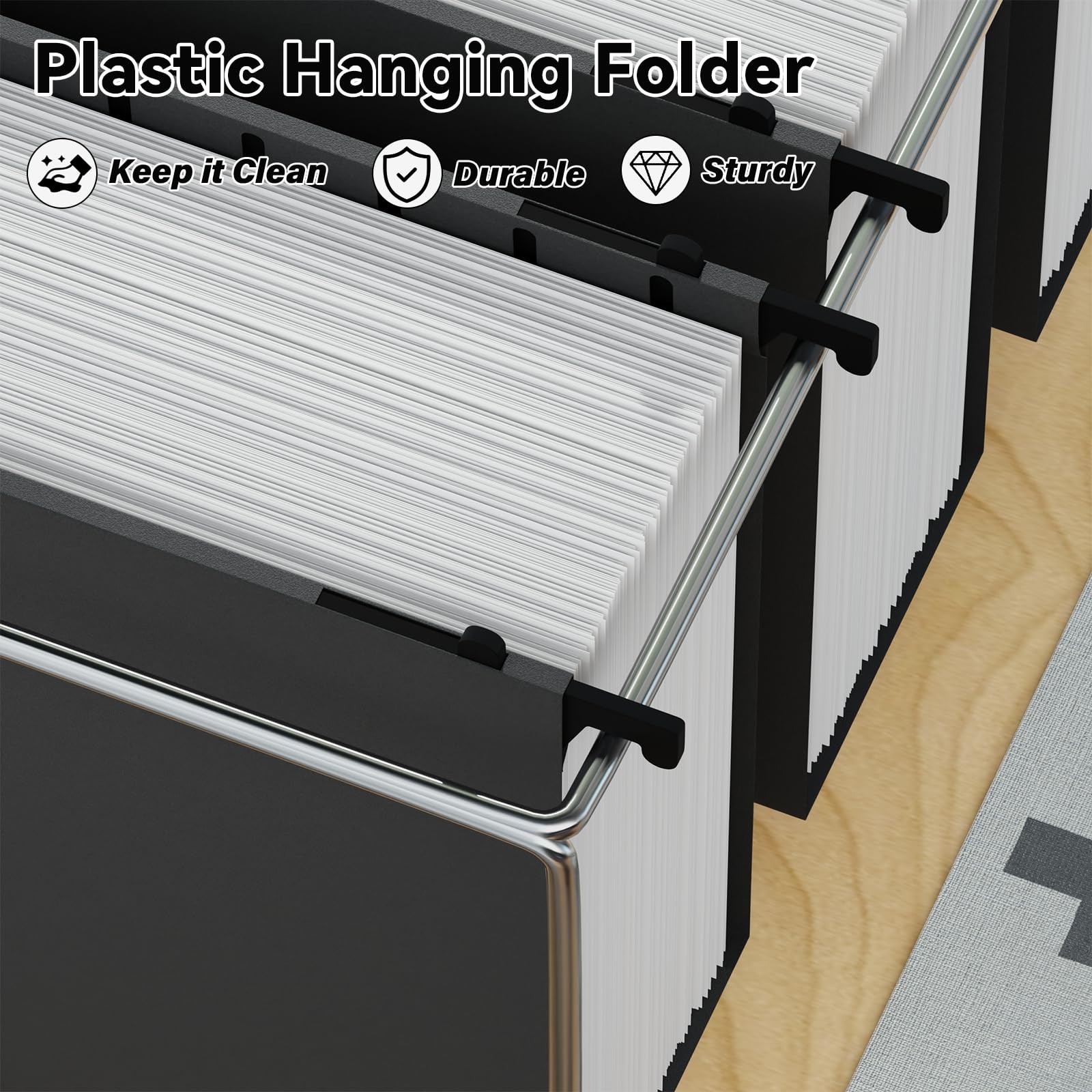 Plastic Legal Size Hanging File Folders, 12 Pack Black Legal Size File Folder…