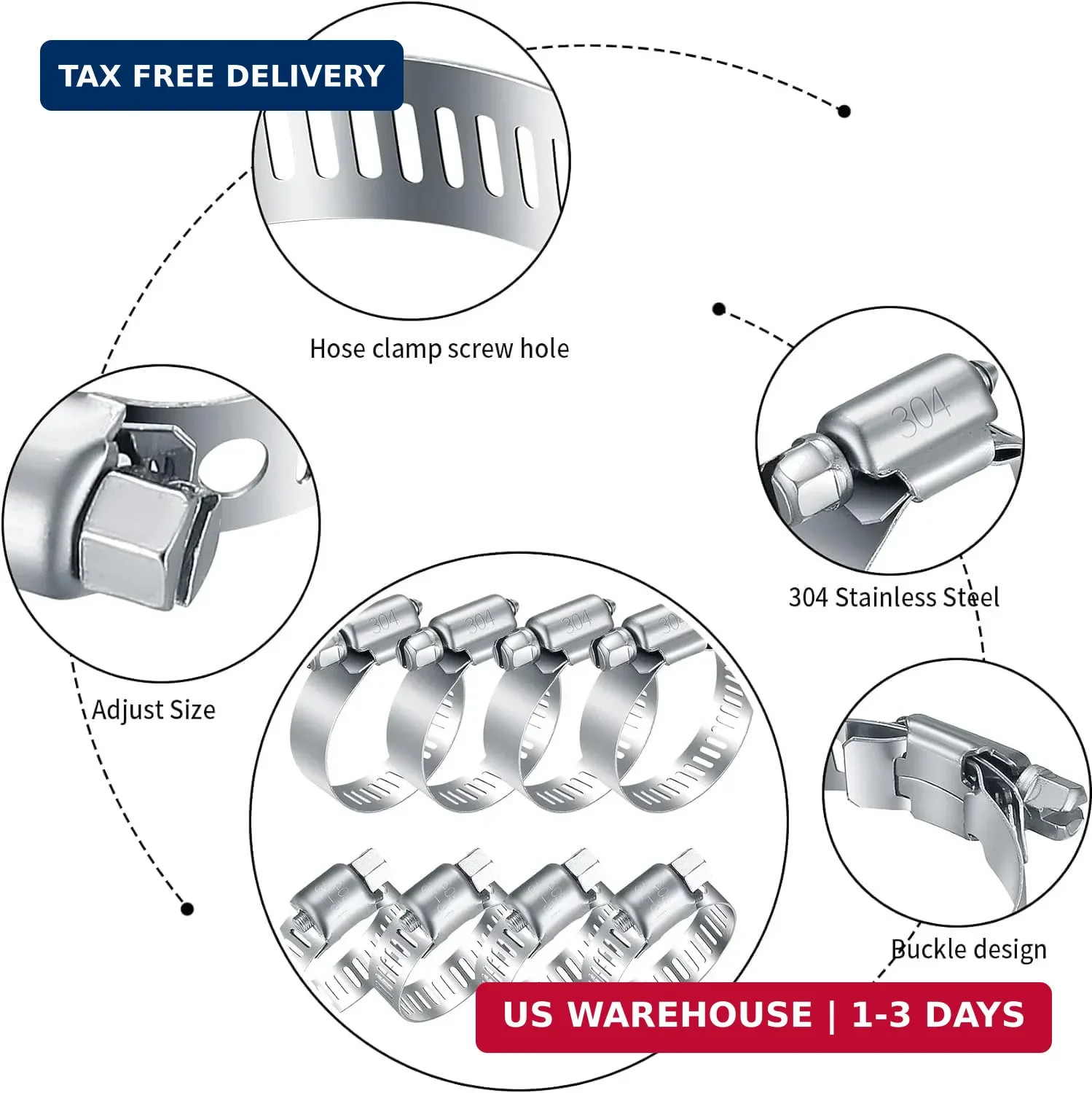 20Pcs Adjustable Stainless Steel Hose Clamps Assortment Kit, 1/4-2 in (6-51mm) W