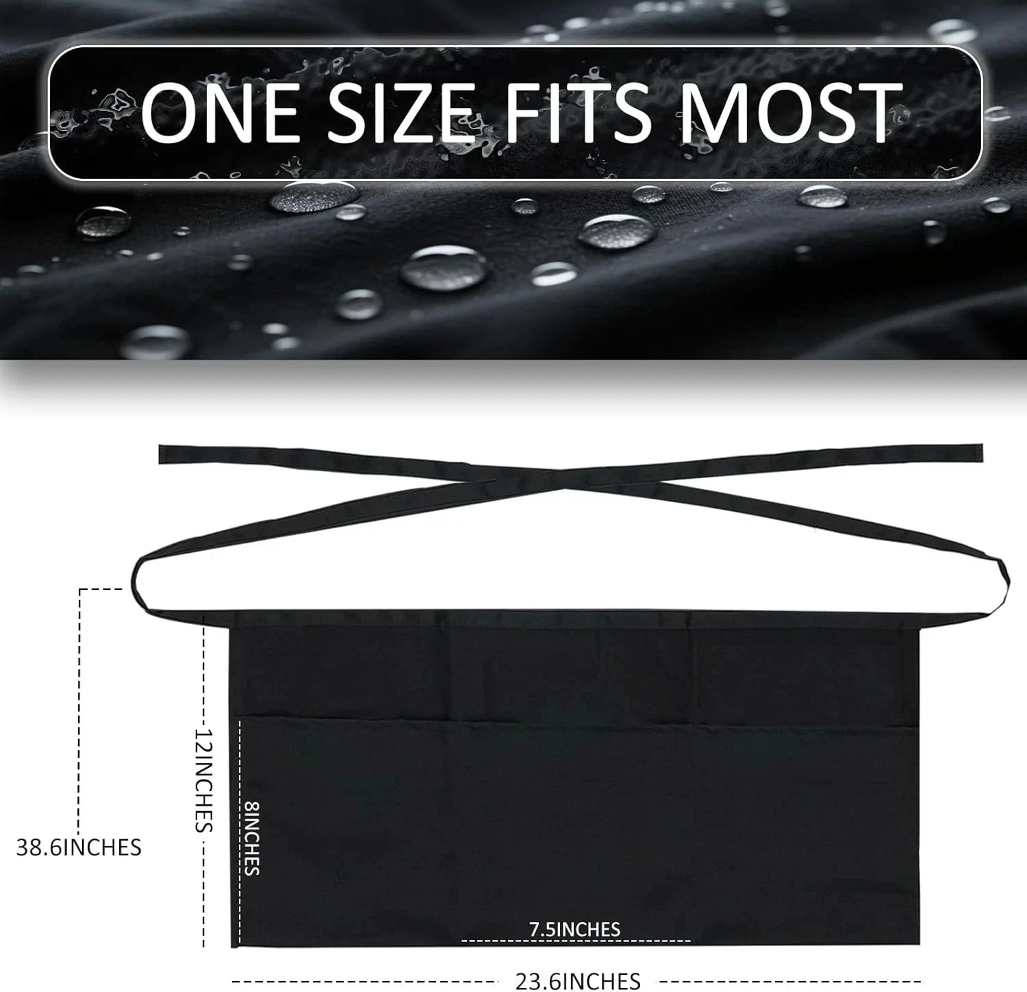 2 Pack Server Apron – Waist Half Aprons for Waitress with 3 Pockets, Black Short