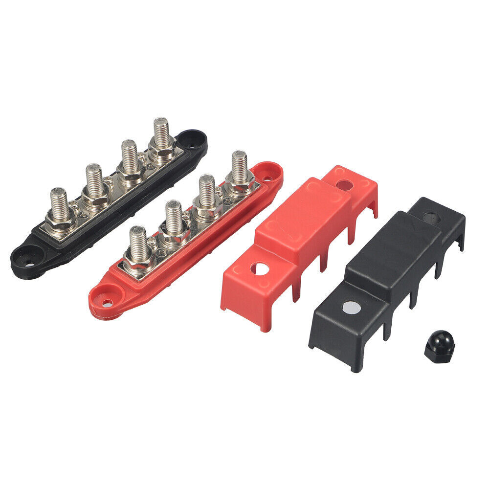 3/8″ / 250A 4 Stud Busbar Bus Bar Power Distribution Terminal Block Red&Black