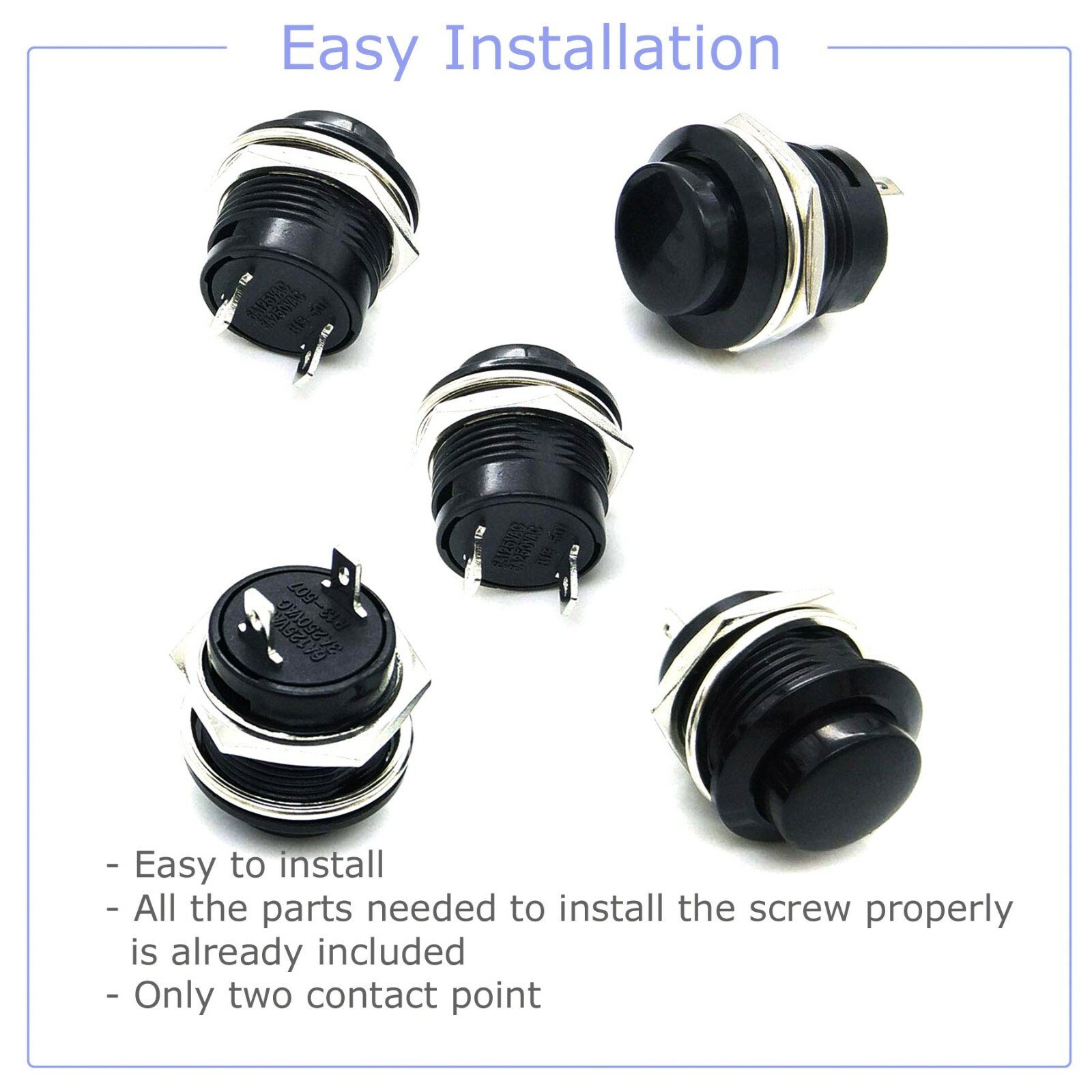 5 Color PCS Normally Open 16mm Round Momentary 2 Pins Metal Push Button Switch