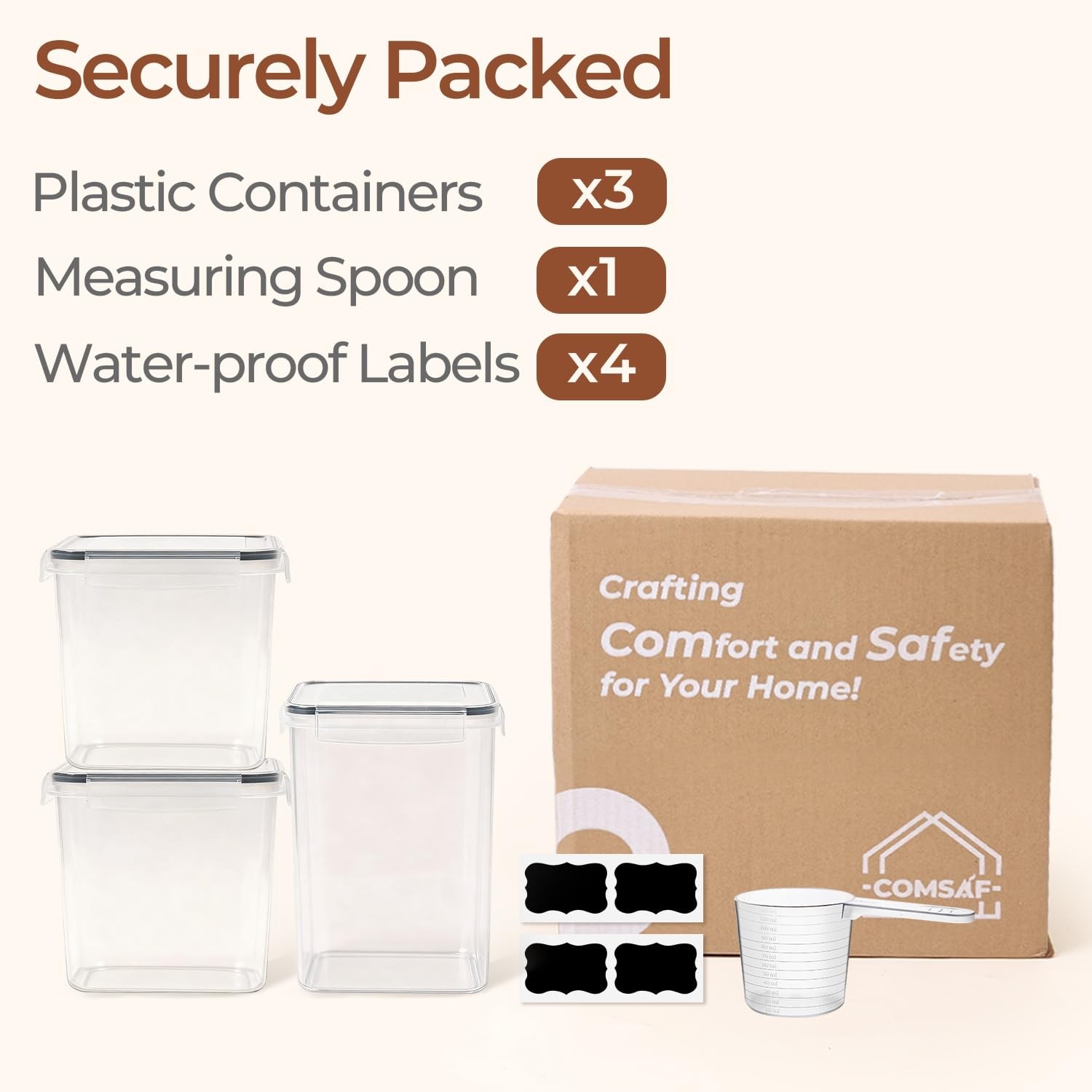 ComSaf Storage Containers Set of 3 Square 5.2L + 2.5L x 2 Airtight Food