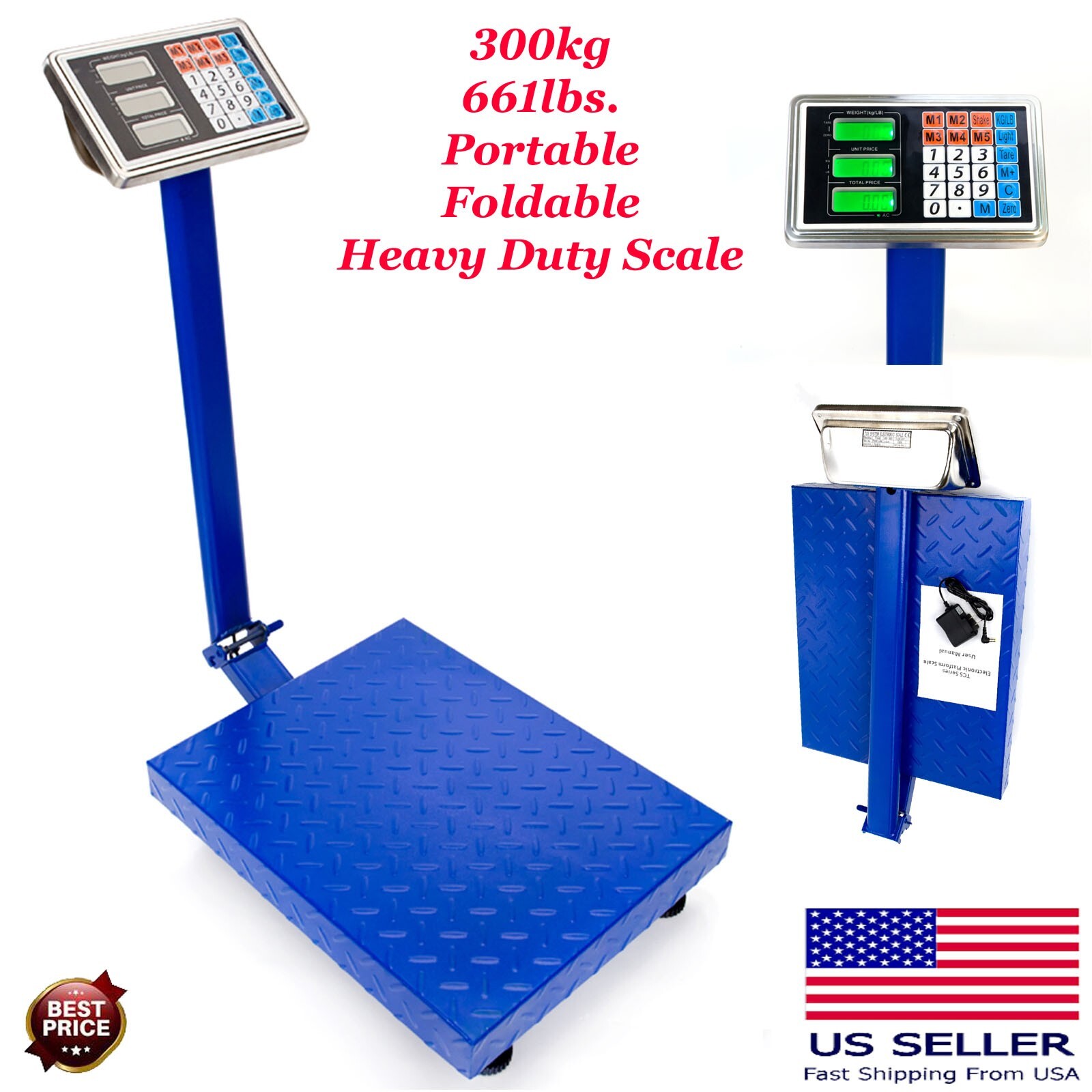 Digital Scale Floor Platform Electric Heavy Duty Commercial Scale LCD Display US