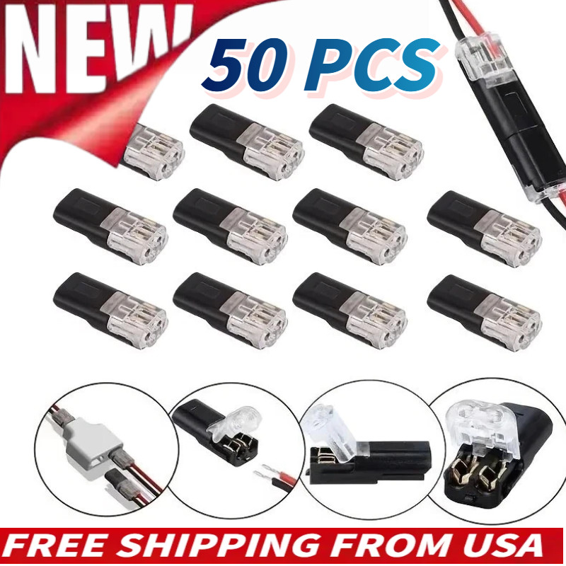 50PCS 2 Pin Wire Connectors Tool-Free No-Strip Quick Splice for LED Strip Light