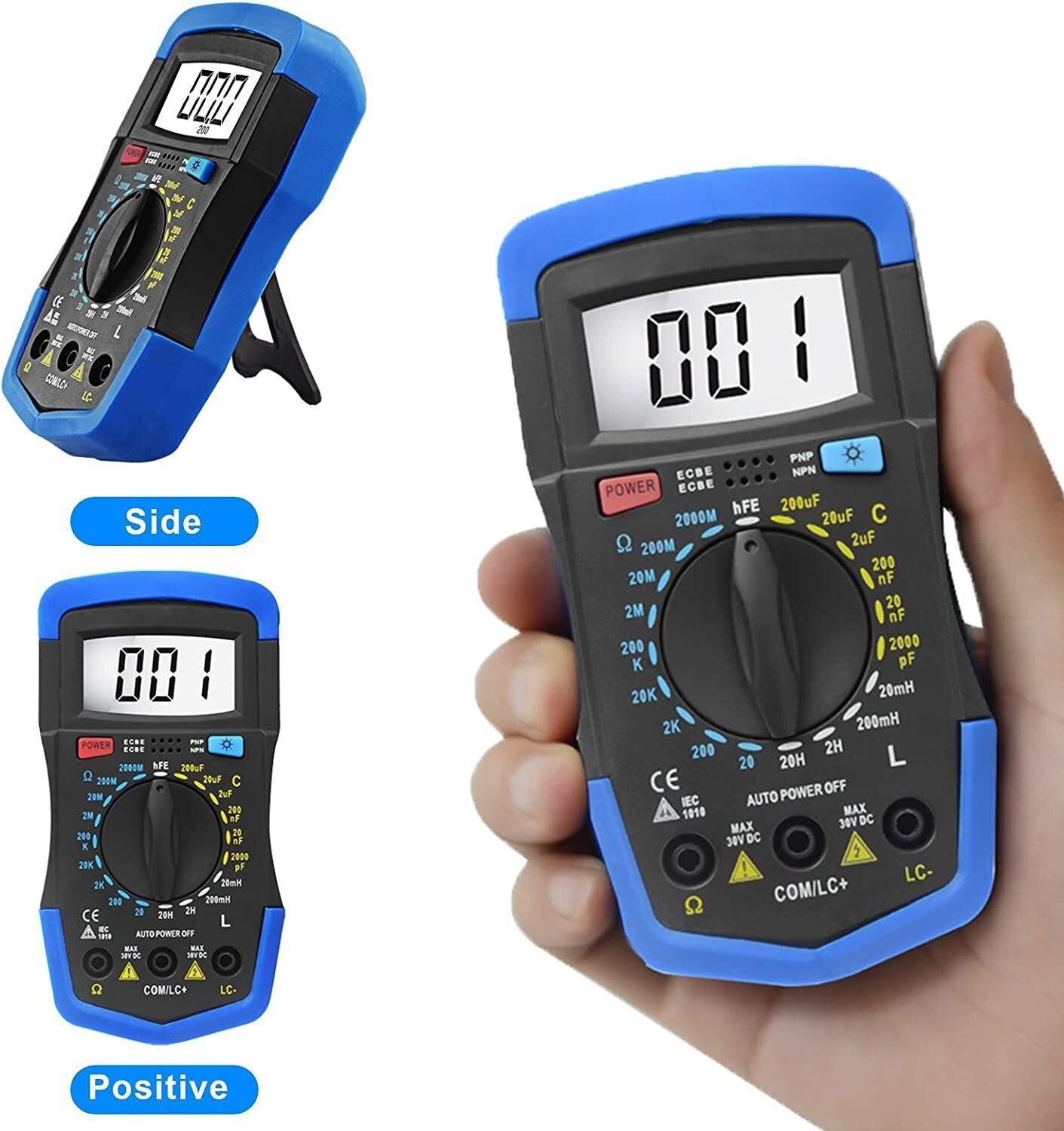 Digital Multimeter 2000pF~200uF Capacitance Inductance hFE Tester Ohm Meter Tool