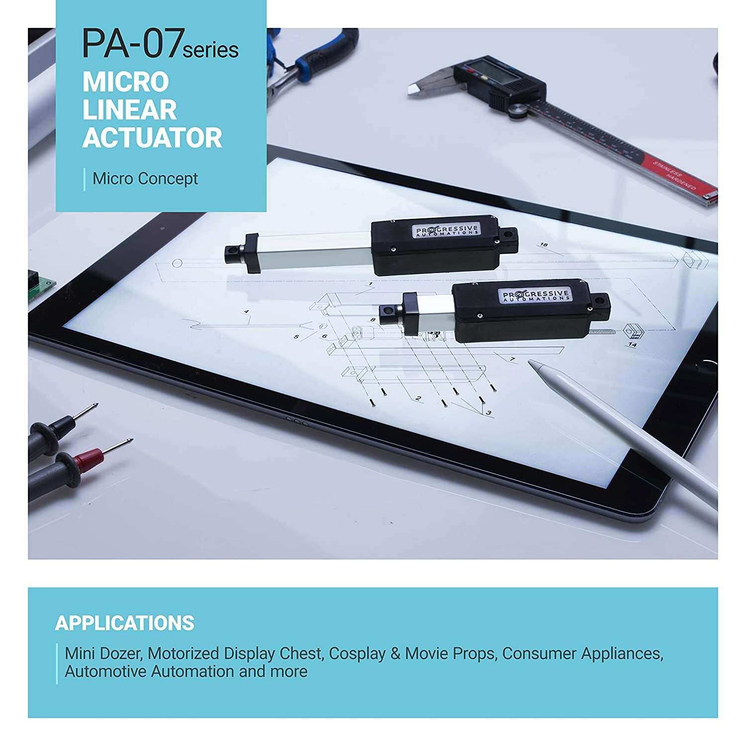 12V Micro Electric Linear Actuator (0.5″-12″ stroke, 5 lbs force) – PA-07 model