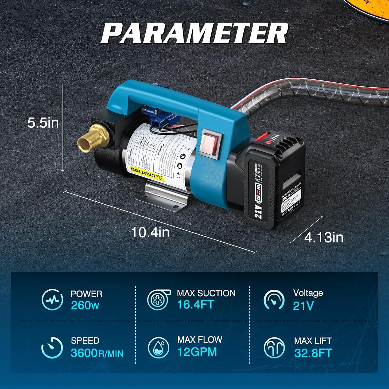 SEESII 12GPM 21V 260W Diesel & Kerosene Transfer Pump Cordless Battery Powered