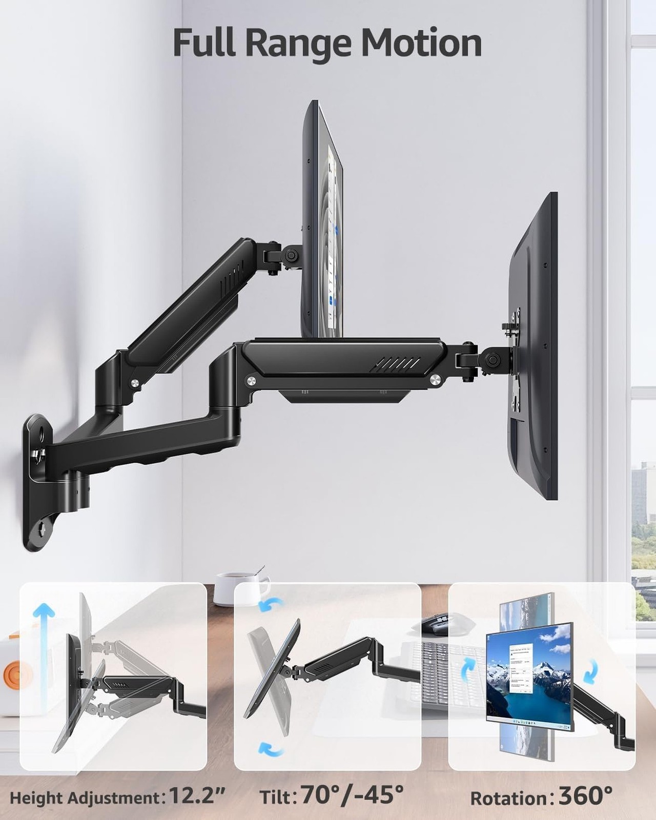 MOUNTUP Dual Monitor Wall Mount for 2 Max 32 Inch Computer Screen, Fully Adju…