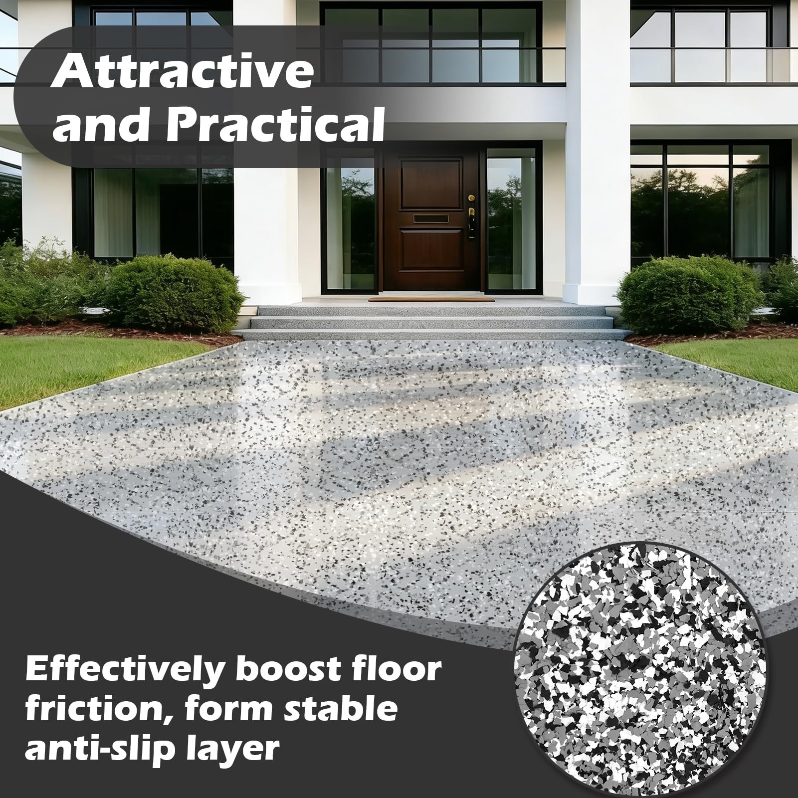 12.4lbs / 5.6 kg Epoxy Floor Flakes Black Gray 12.4 lbs, & White &