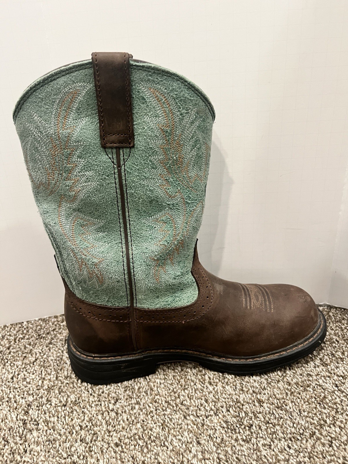 Ariat Tracey Work Boots Brown/Turquoise WP Comp Toe Womens US 8.5 B Medium EUC