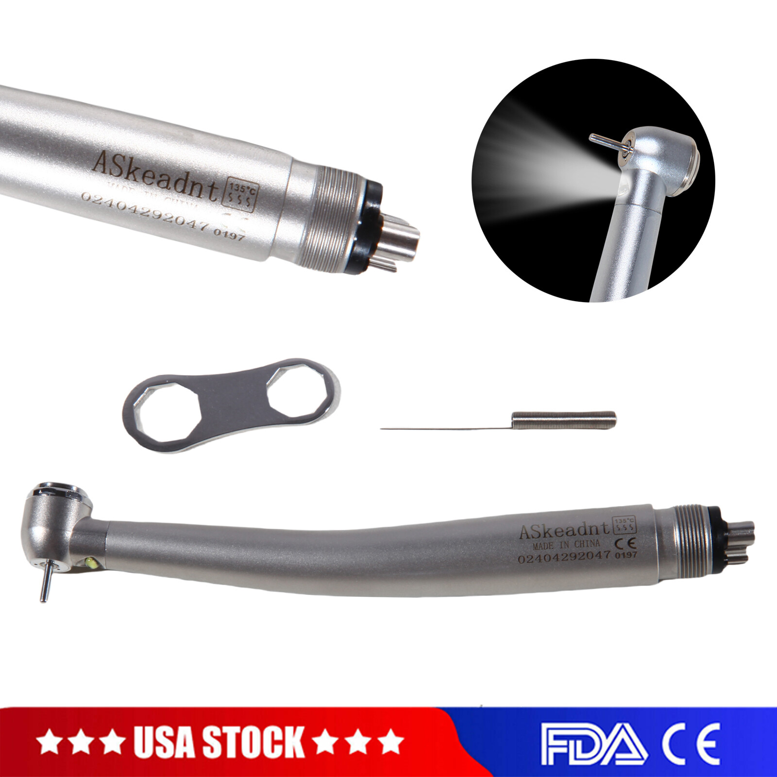 10 x US Ship Denshine 4 Hole Dental LED High Speed Handpiece E-generator Turbine
