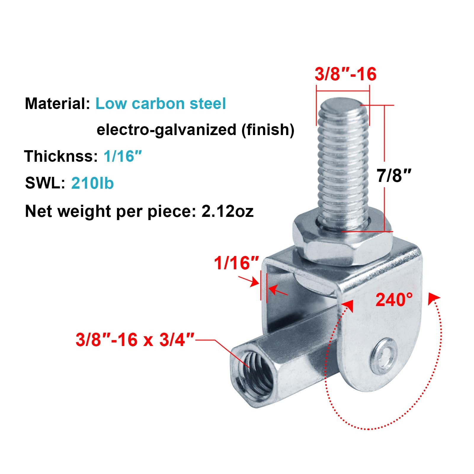 12 PCS 3/8″ Thread Rod Swivel Joint Connector, Adjustable Swivel Attachment