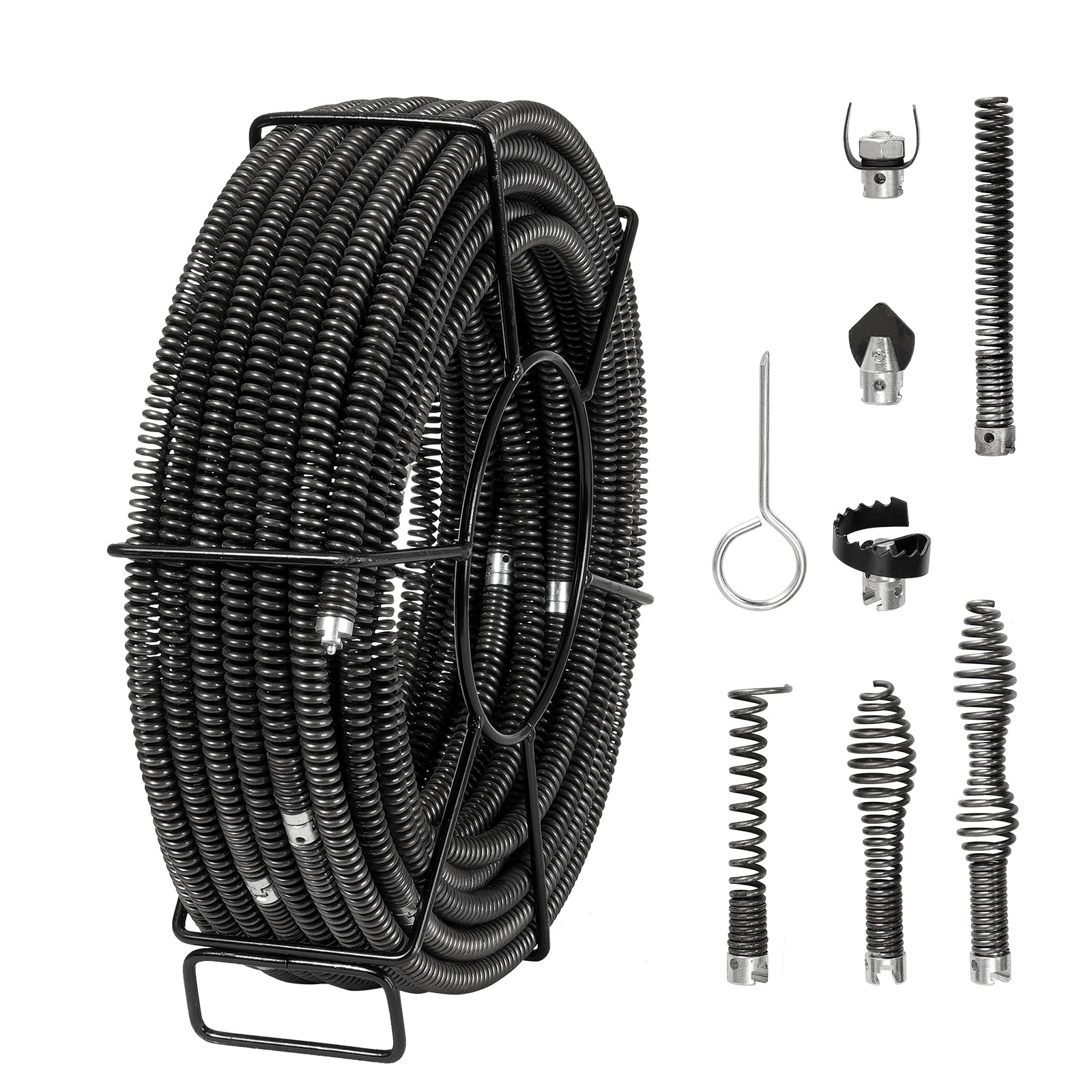 VEVOR Sectional Drain Cleaning Cable 100FTx5/8In & 7 Cutters for 0.8″-3.9″ Pipes
