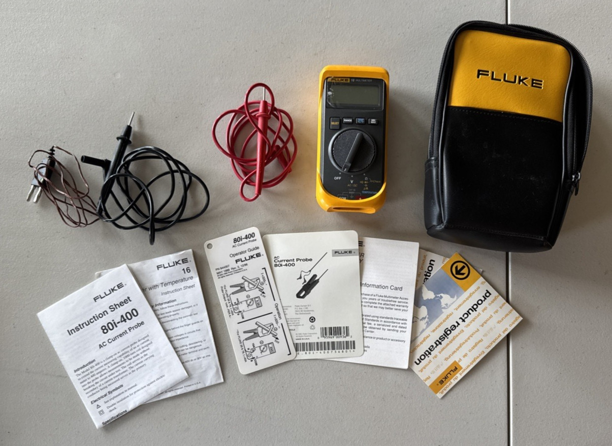 New Open Box – FLUKE 16 Digital Multimeter w/Leads, Case, & Paperwork, HVAC Tool