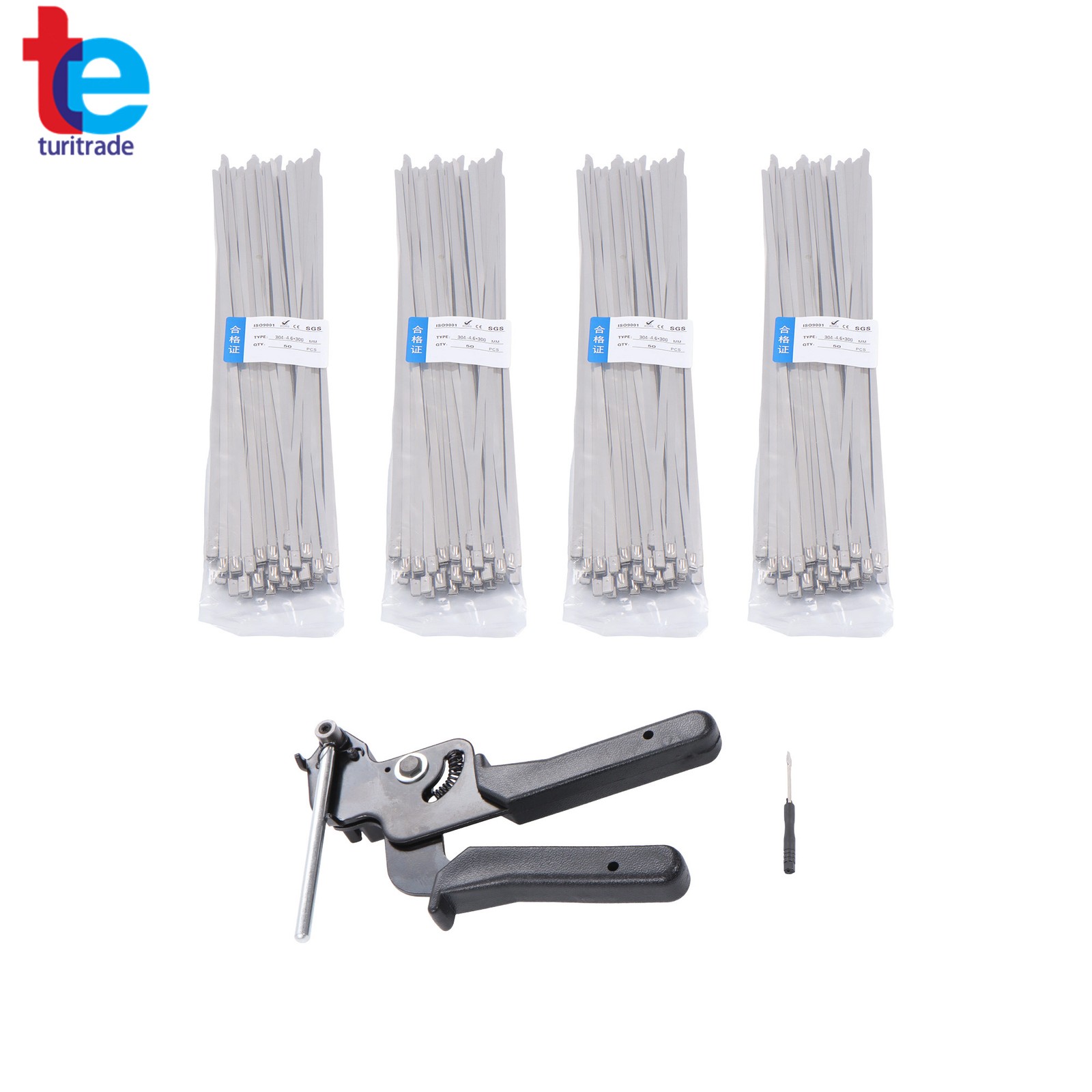Stainless Steel Cable Tie Gun + 200PC Metal 11.8″ Zip Ties -20°F to +180°F