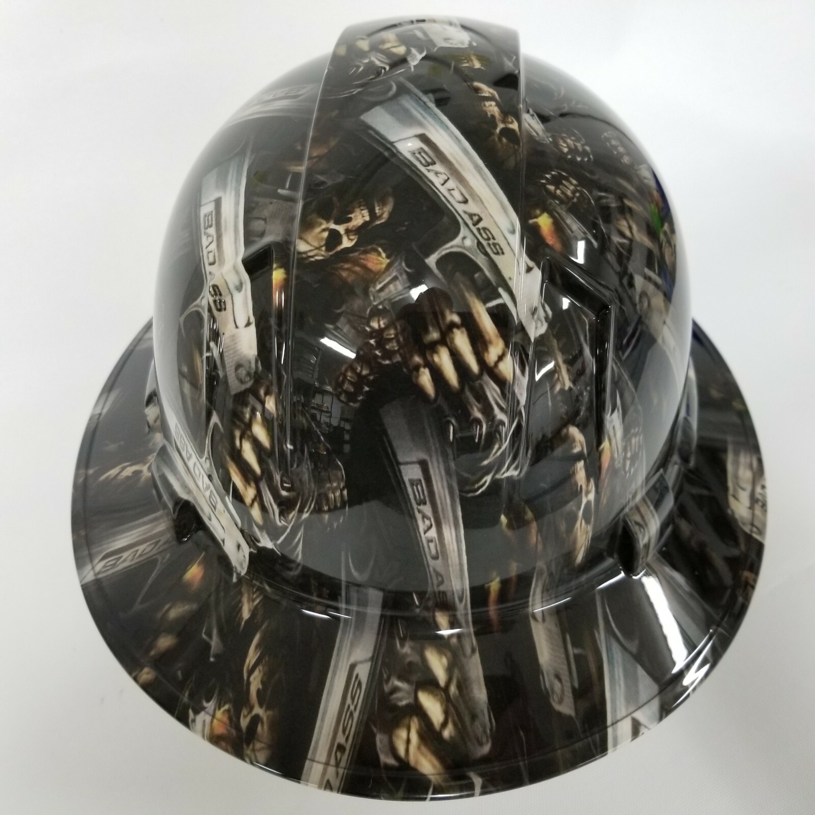 NEW FULL BRIM Hard Hat custom hydro dipped in FULL COLOR BAD ASS SHOOTER REAPER
