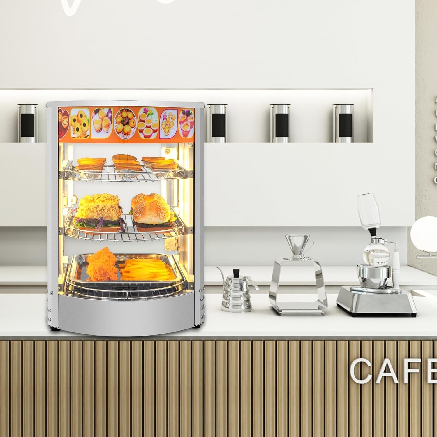 3 Tiers Commercial Food Warmer Display Electric Countertop Pretzel Pizza Warmer