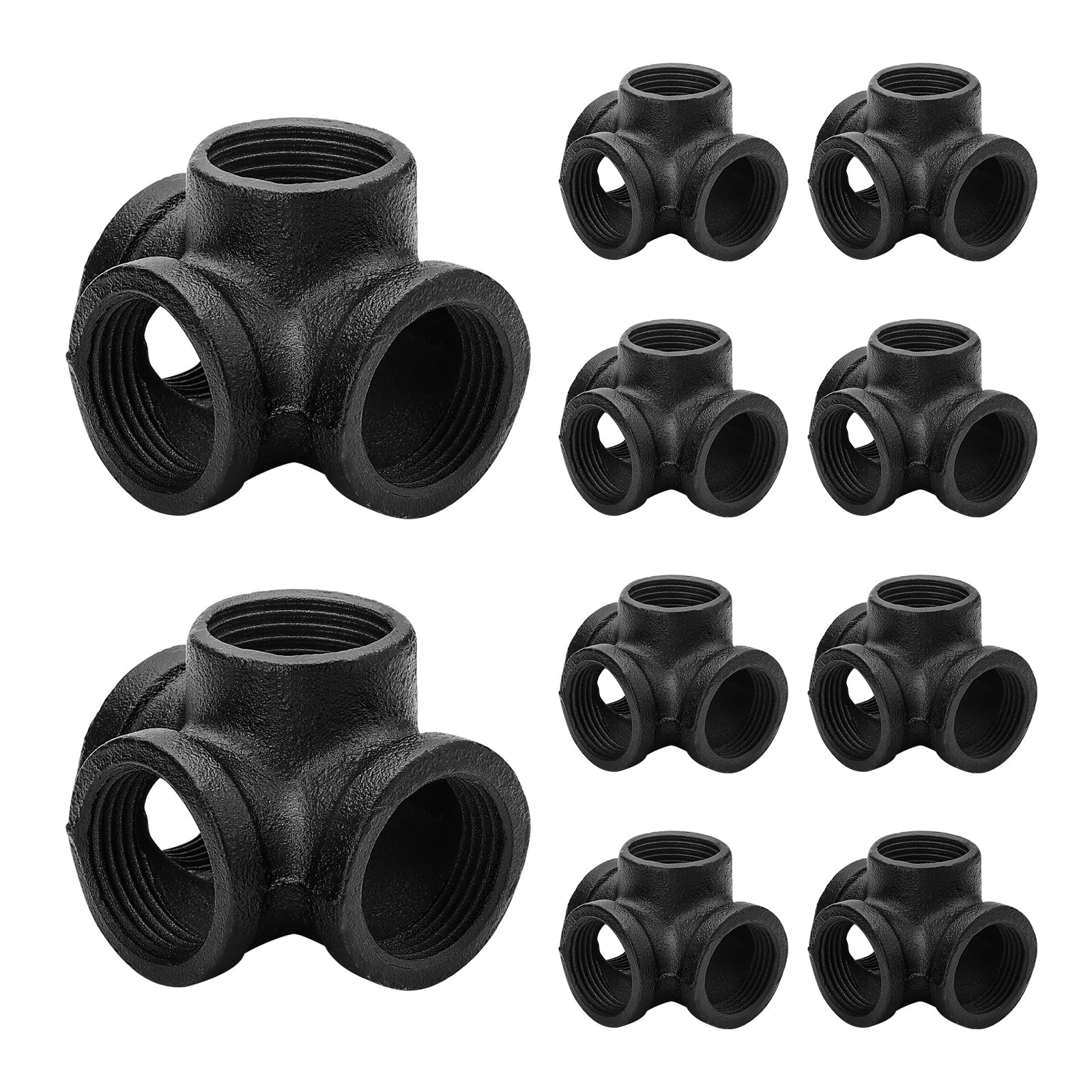 1″ Black Pipe Fittings 4-Way Side Outlet Tee – 4 Pack Malleable Cast Iron Thr…