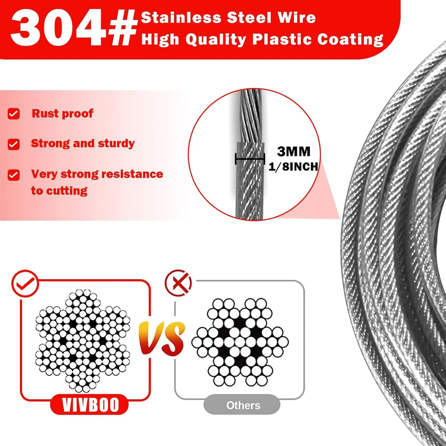 1/8inch Stainless Steel Security Cable 4/6/10/15FT Luggage Lock Safety Wire Flex