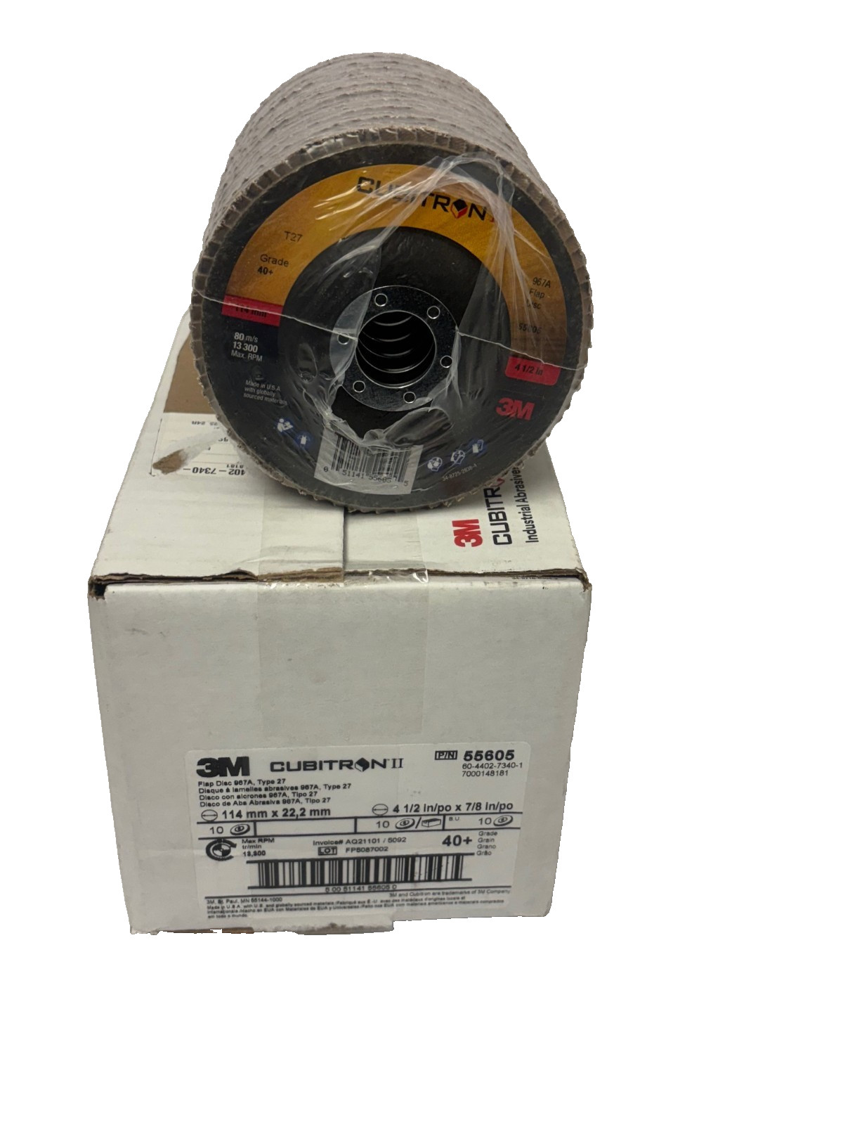 3M 051141-55605 Cubitron II Flap Disc, 4.5″, 40 Grit, 13,300 RPM
