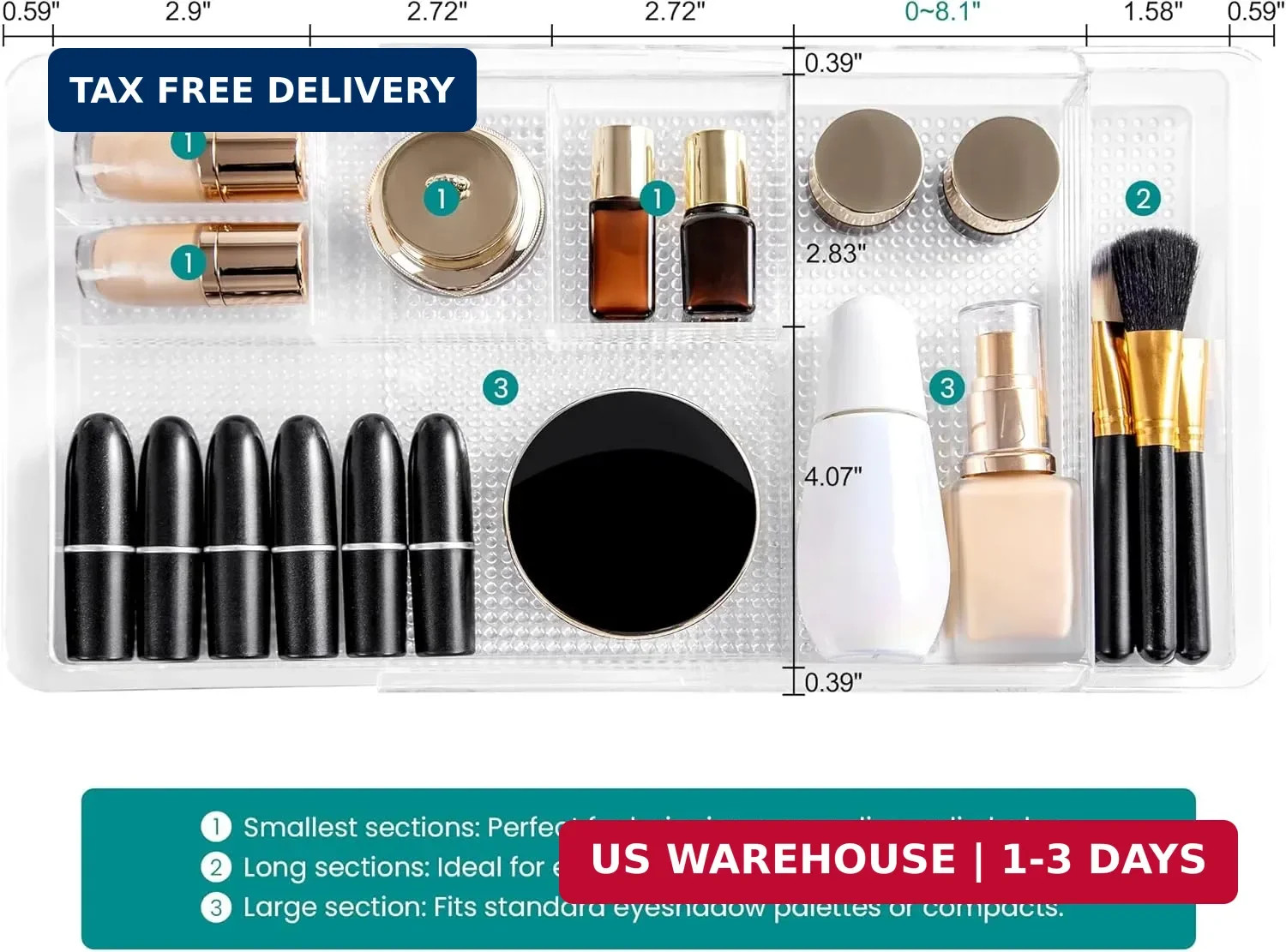 Oubonun Expandable Drawer Organizer 11.1″ to 19.2″ Width, Shallow Cosmetic Organ