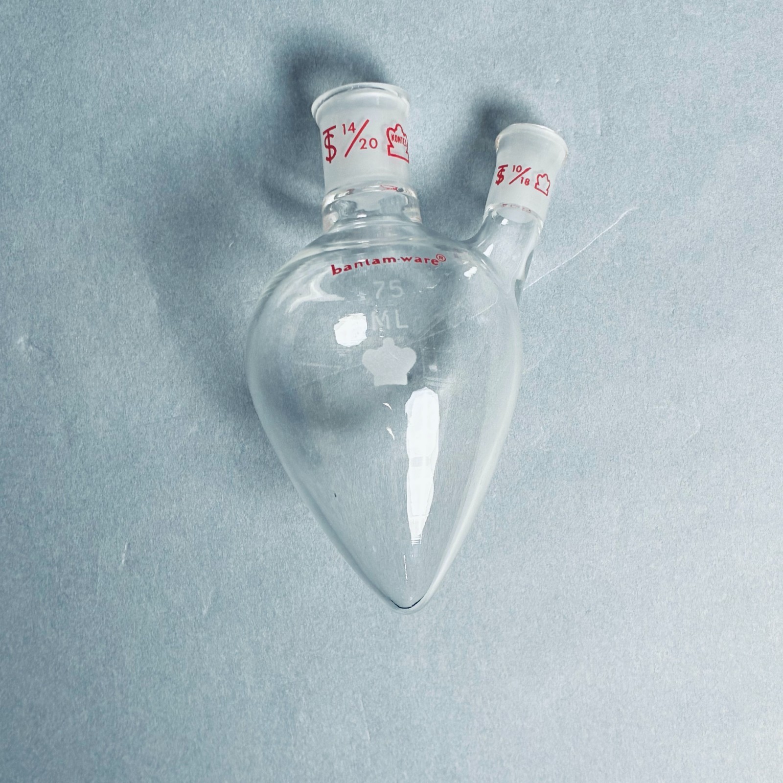Kontes Pear Shaped Flask 2-Neck 75 ml Heavy Wall CN-14/20 SN-10/18 – Lot of 2
