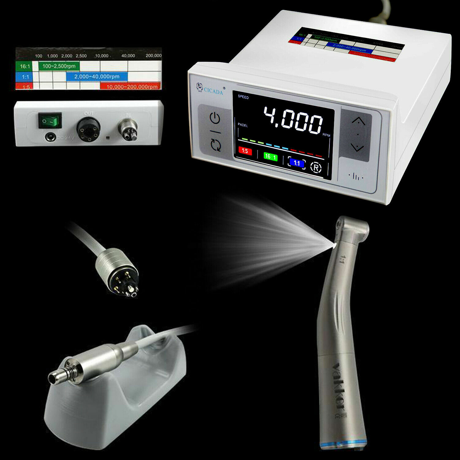 E-type CICADA LCD Dental Electric Motor + 1:1 Handpiece LOW SPEED Contra Angle