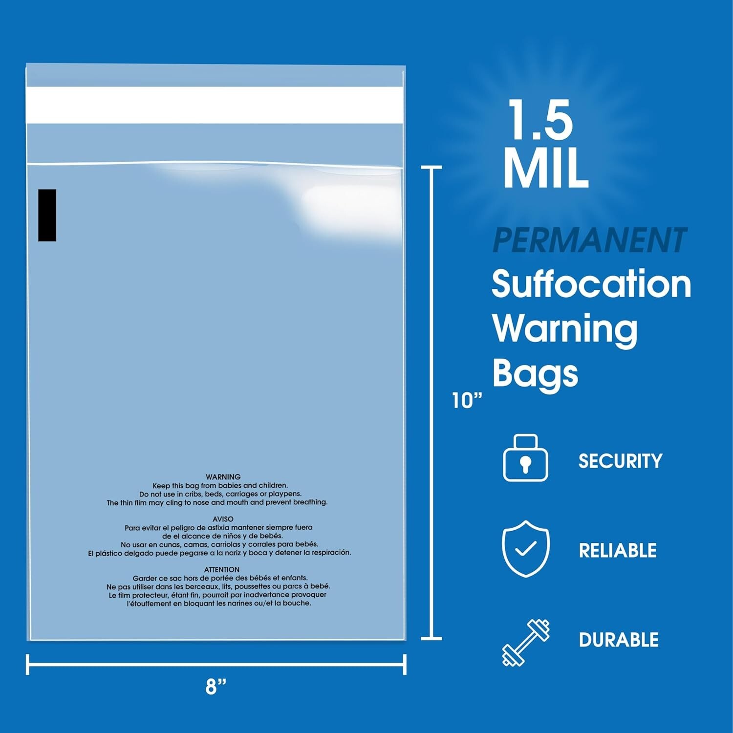 Poly Bags Resealable Suffocation Warning Clear Merchandise 1.5 mil Opp Cell Bag