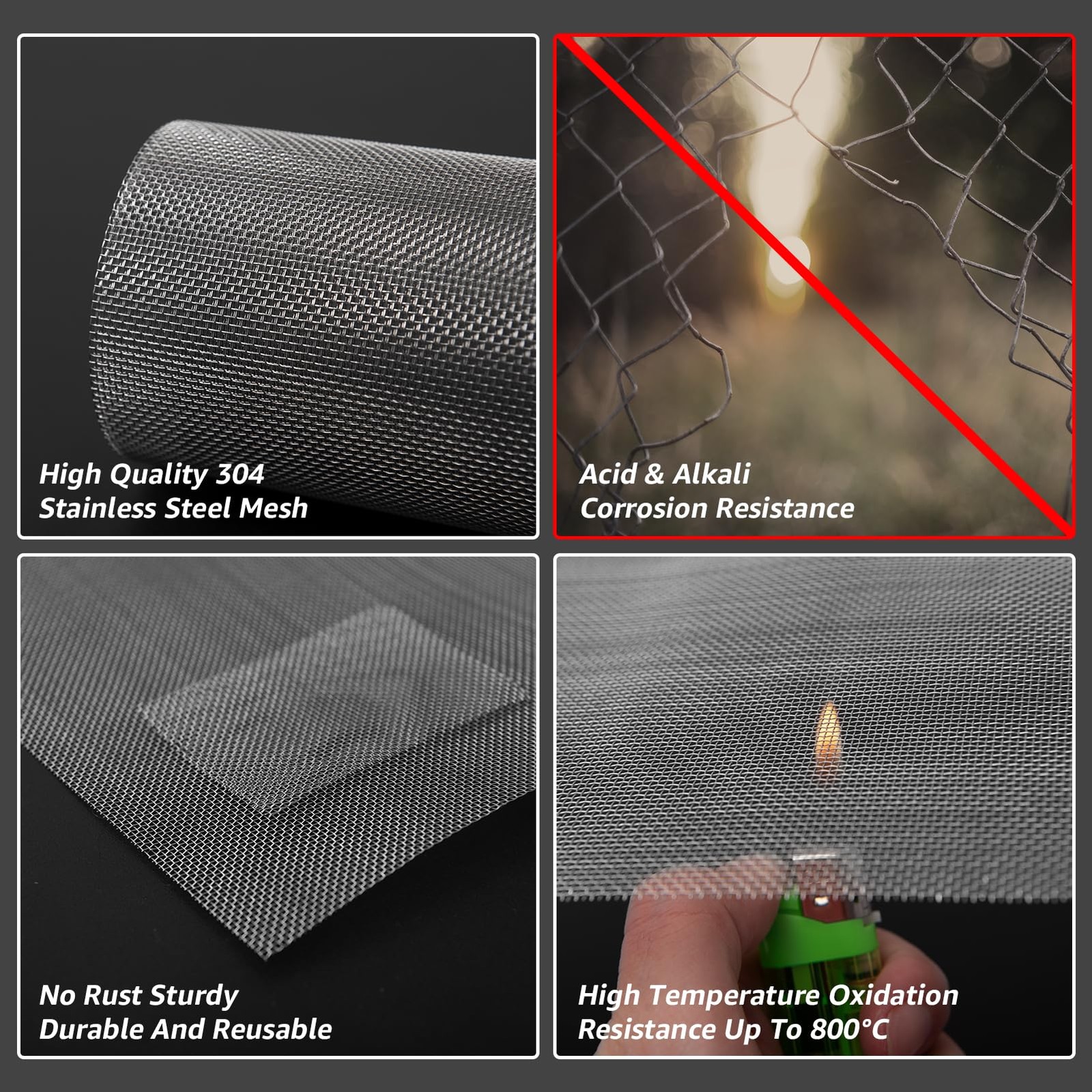 AMZDEPOT 6 Pack 6×8 Inch Wire Mesh, 20 Mesh Stainless Steel 6″x8″, black