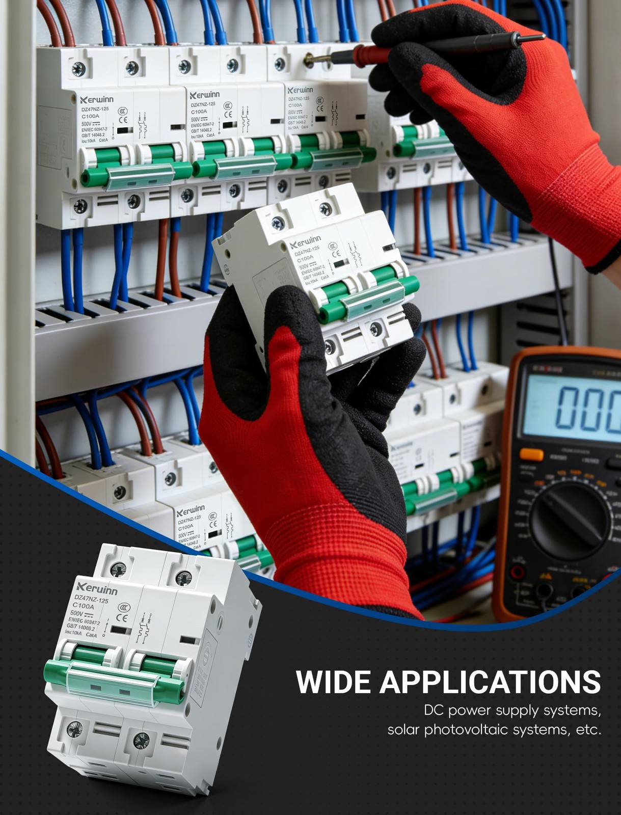 Miniature Circuit Breaker 500V DC Circuit Breaker 2Pole 125Amp din Rail Break…