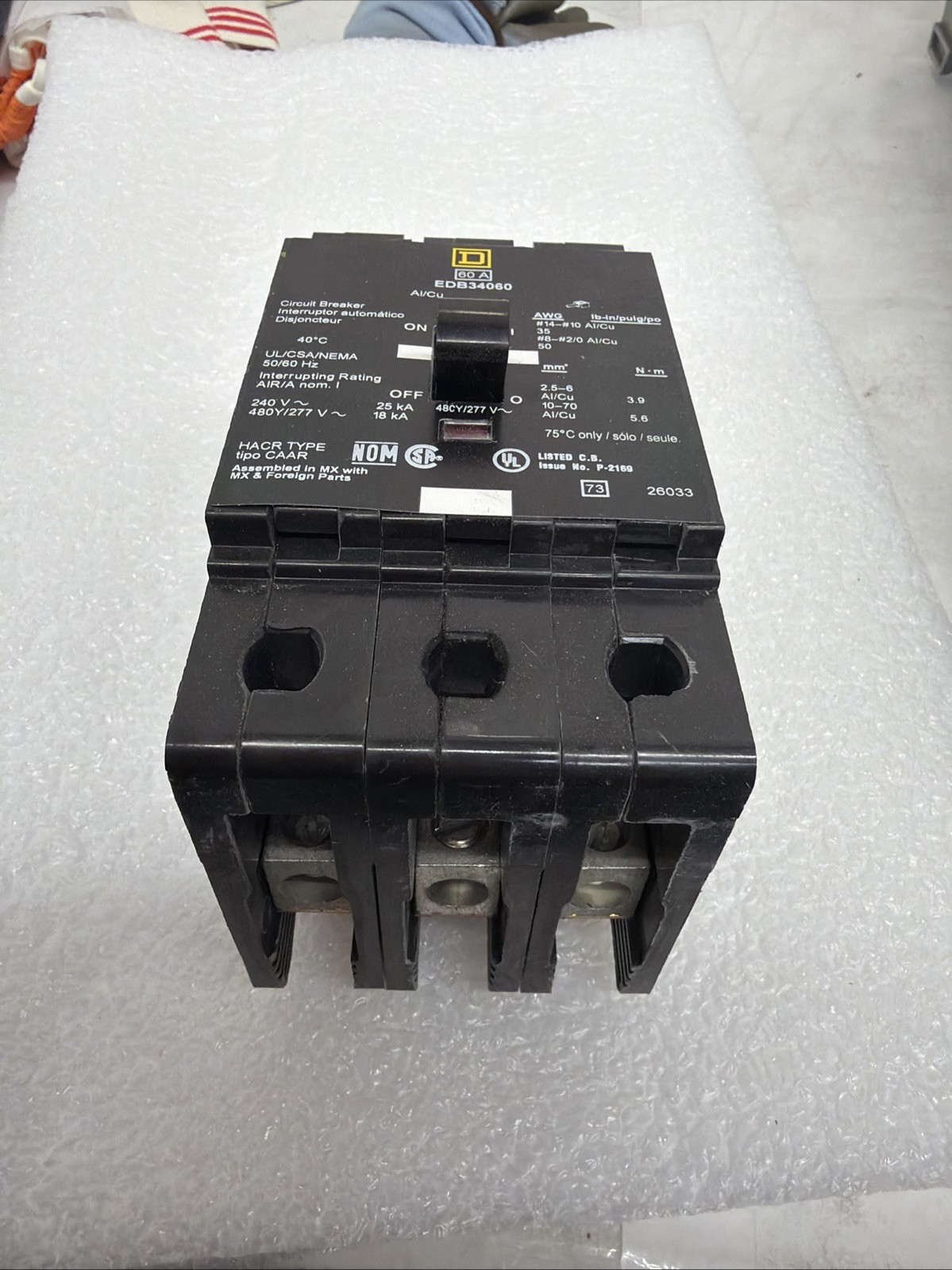 NIB – Square D – EDB34060 – Molded Case Circuit Breaker – 60A, 3-Phases, 480V