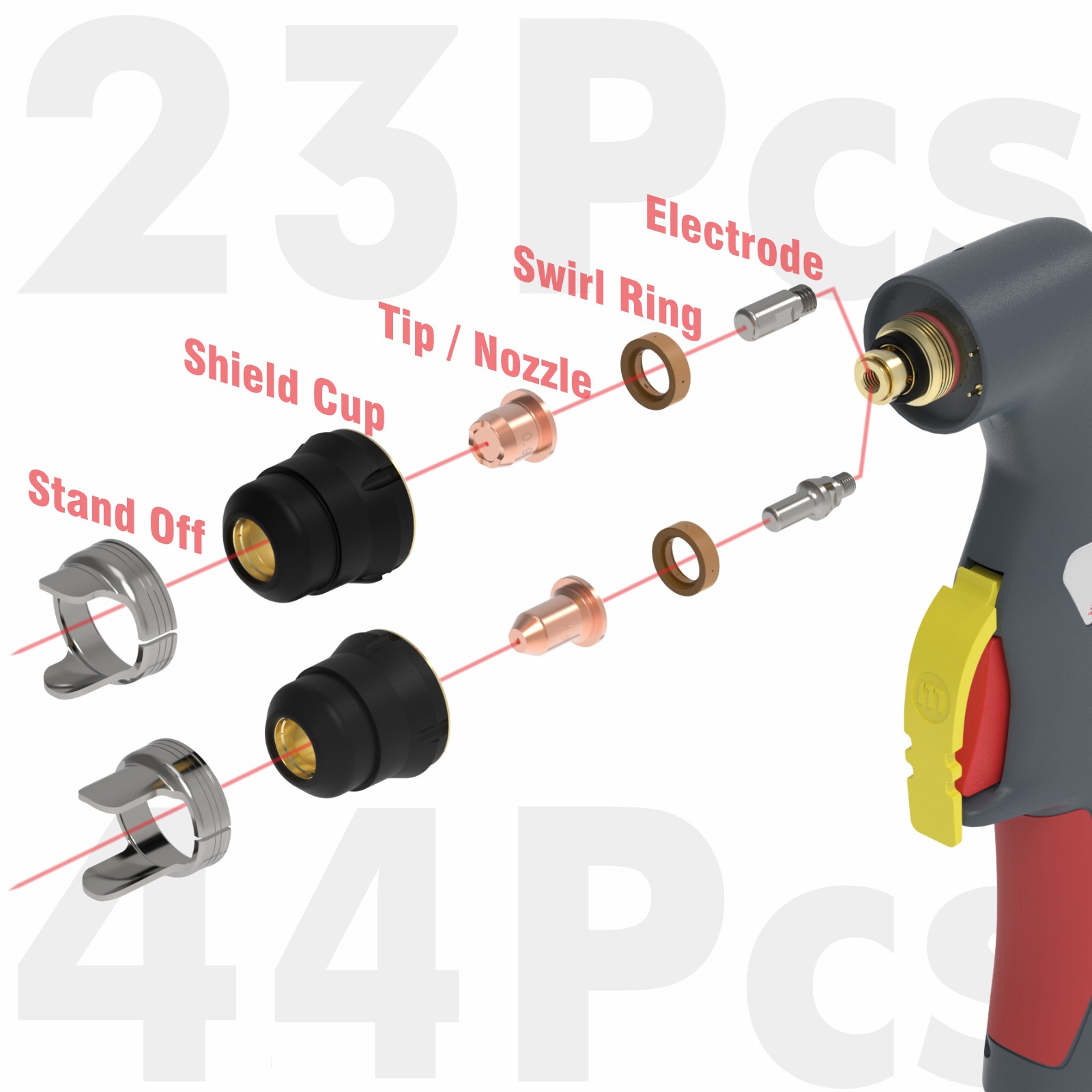 23/44pcs IPT40 Plasma Cutter Consumables for YESWELDER CUT-55DS/65DS