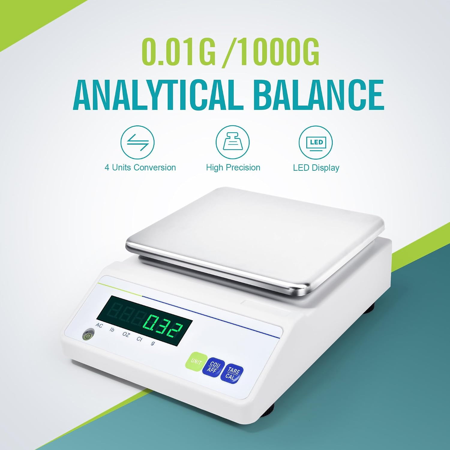 Lab Analytical Balance 1000G X 0.01G with LED Display, High Precision Lab Scale