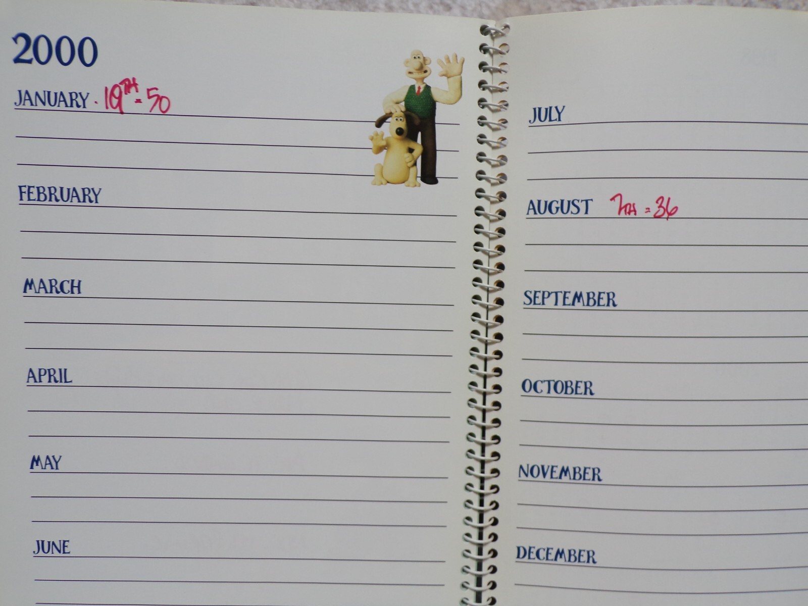 1999 WALLACE AND GROMIT CALENDAR APPOINTMENT BOOK WITH SPIRAL BINDING