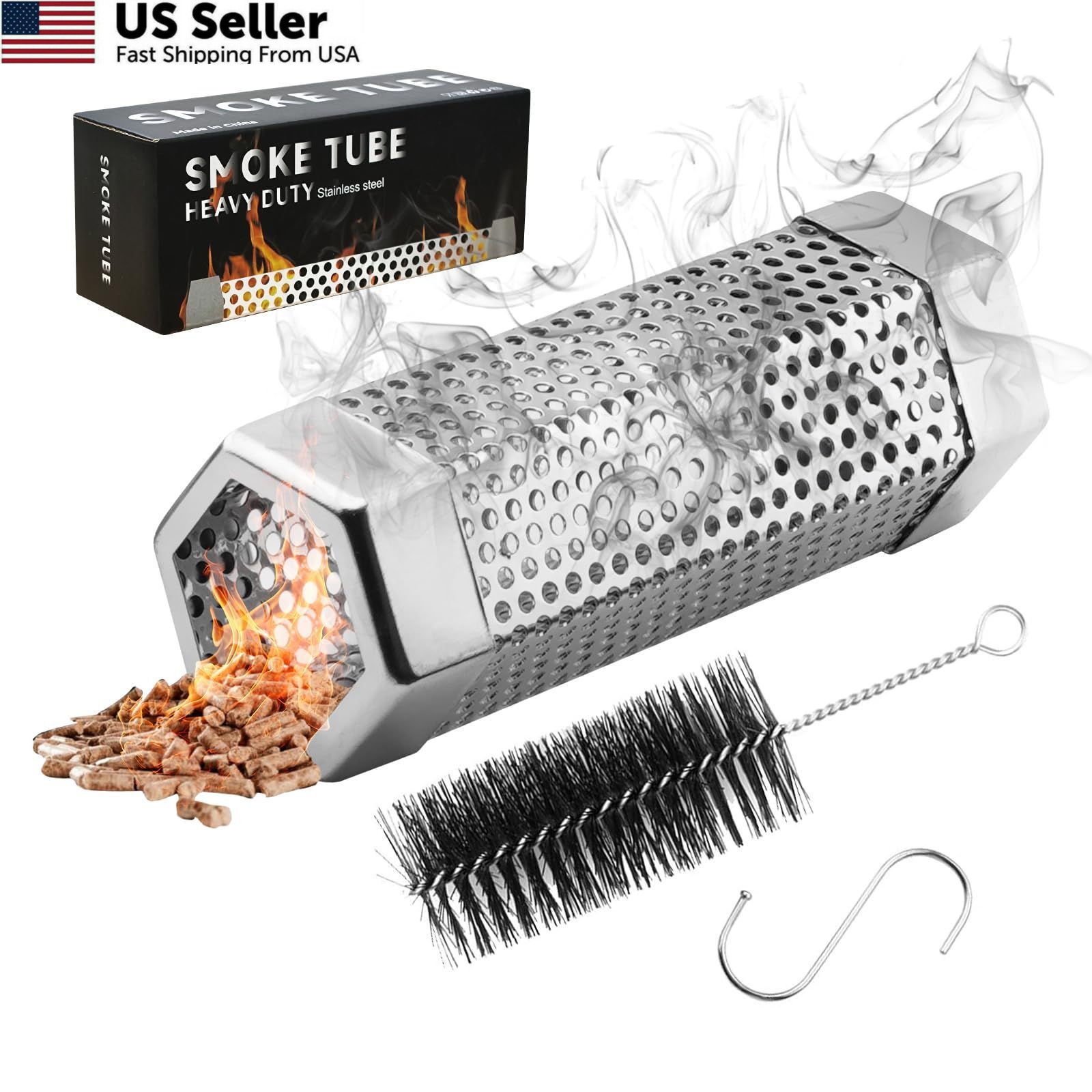SHIKORI Smoker Tube, Stainless Steel Pellet 6.1*2.16*1.96 in, 6 in