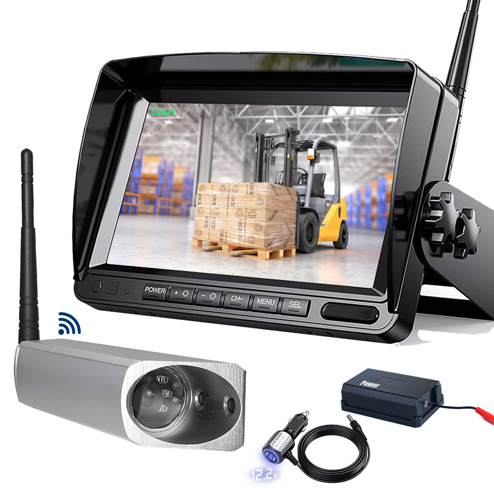 Digital Wireless 7″ Split Monitor + Magnetic Camera For Forklift Front View