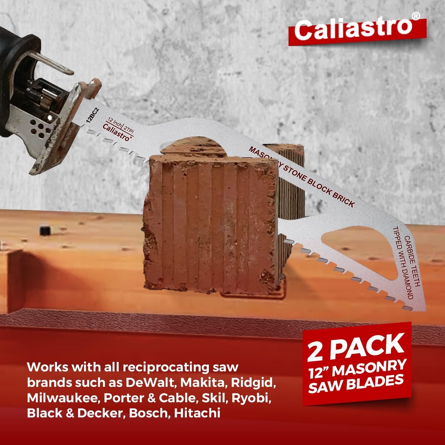 2 Pack Caliastro 12-Inch Cutting Reciprocating Saw Blade for Brick, Masonry NEW
