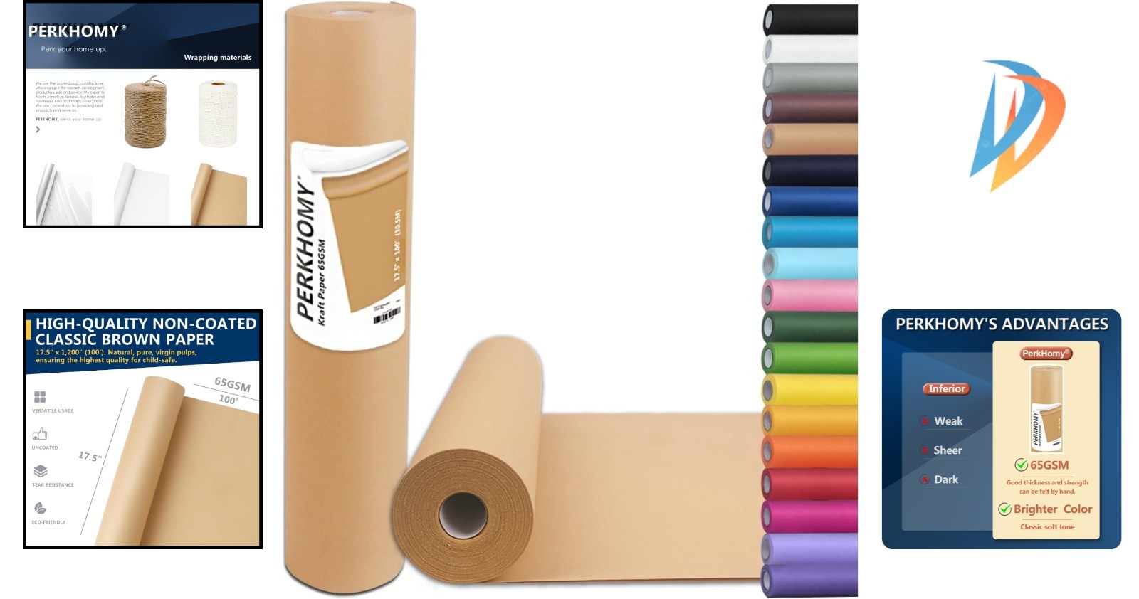 100 Sheets 17.5″ x 1200″ Brown Kraft Paper Roll for Arts, Crafts & Gift-Wrapping