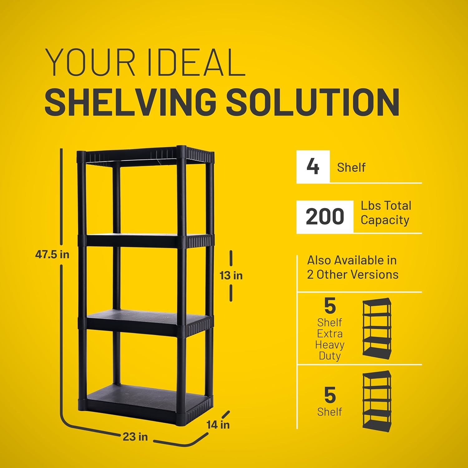 Plano 4-Shelf Plastic Storage Shelves 48x23x14″ 200lb Capacity Pantry Garage