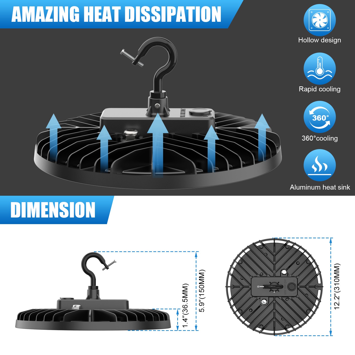 150 Watts UFO LED Light High Bay 5000K Warehouse Commercial Lighting 22500 Lumen