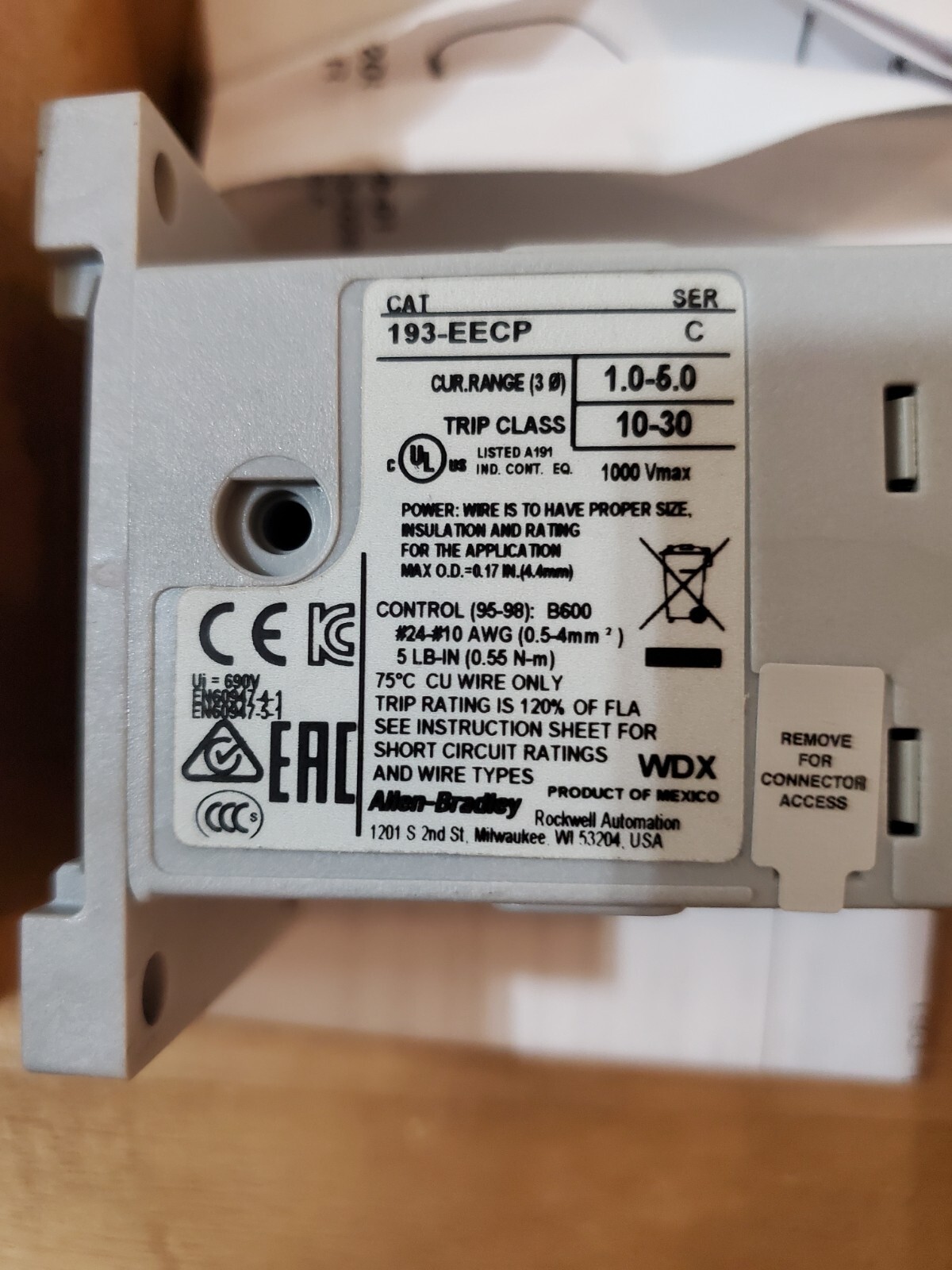 ALLEN BRADLEY E1 PLUS 1.0-5.0 AMP OVERLOAD RELAY 193-EECP SER. C **NEW**