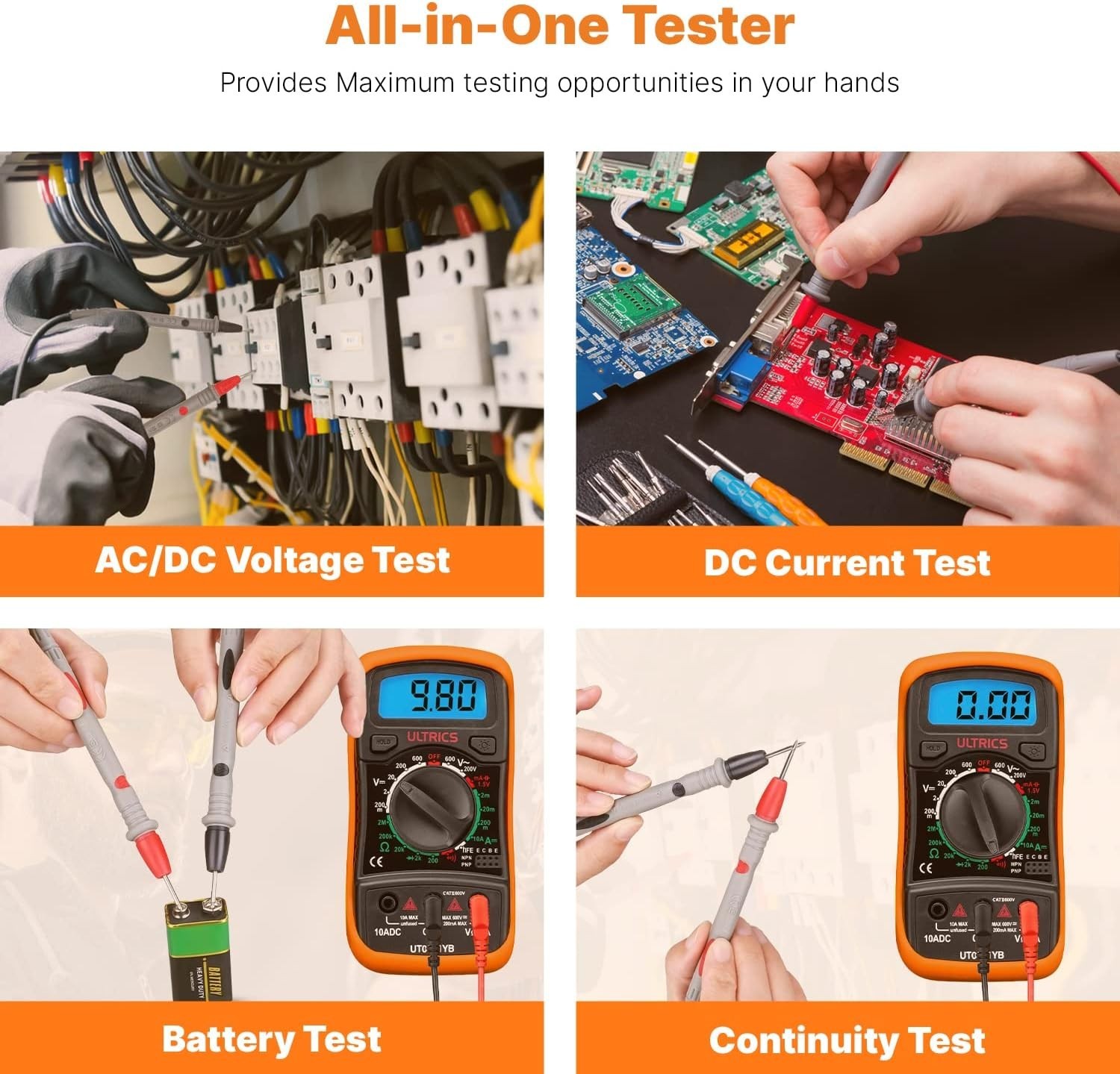 Digital Multimeter 2000 Counts Voltage Tester Backlit LCD AC DC